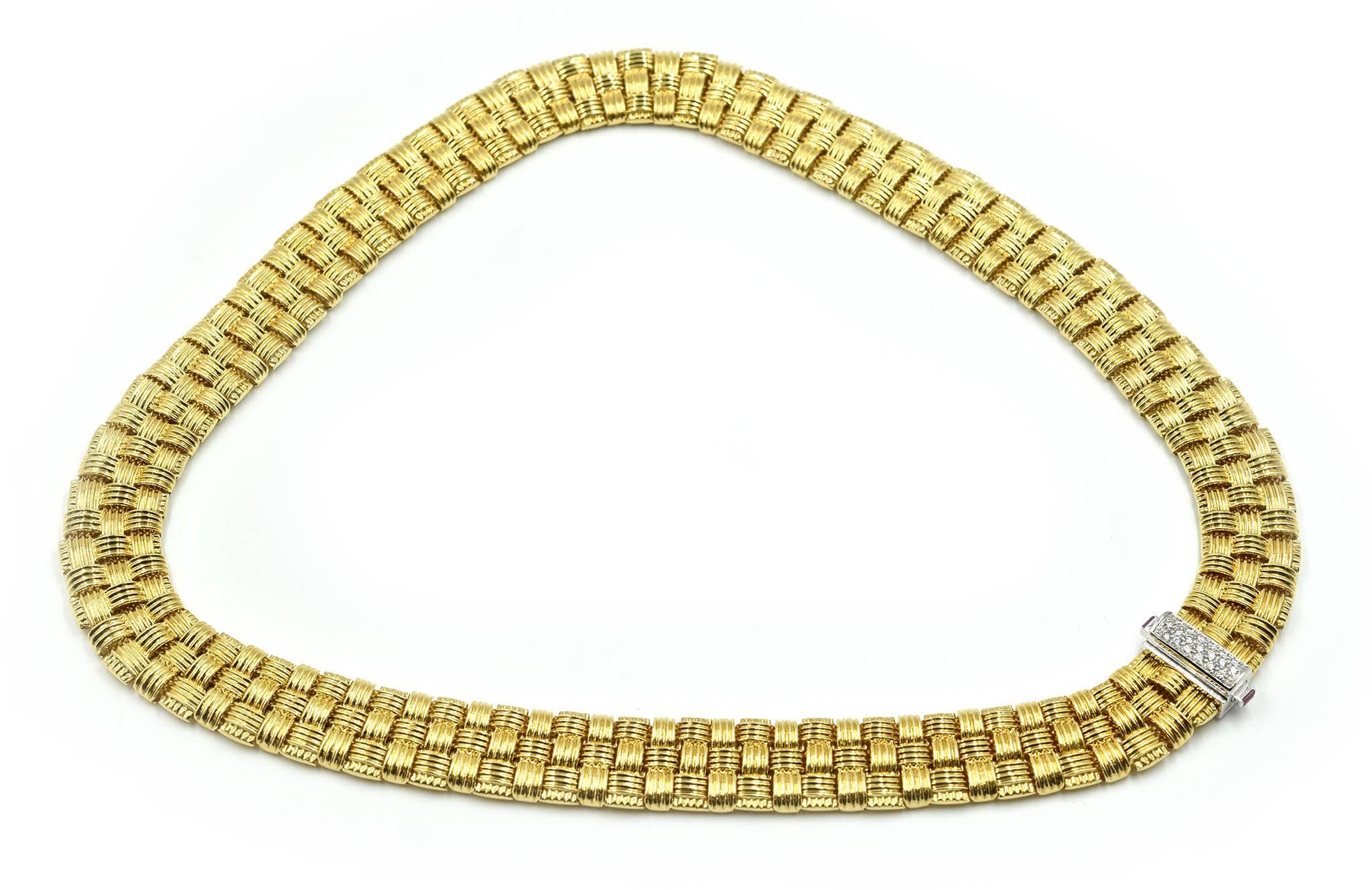Roberto Coin Three-Row Diamond 18 Karat Yellow Gold Collar Necklace 3