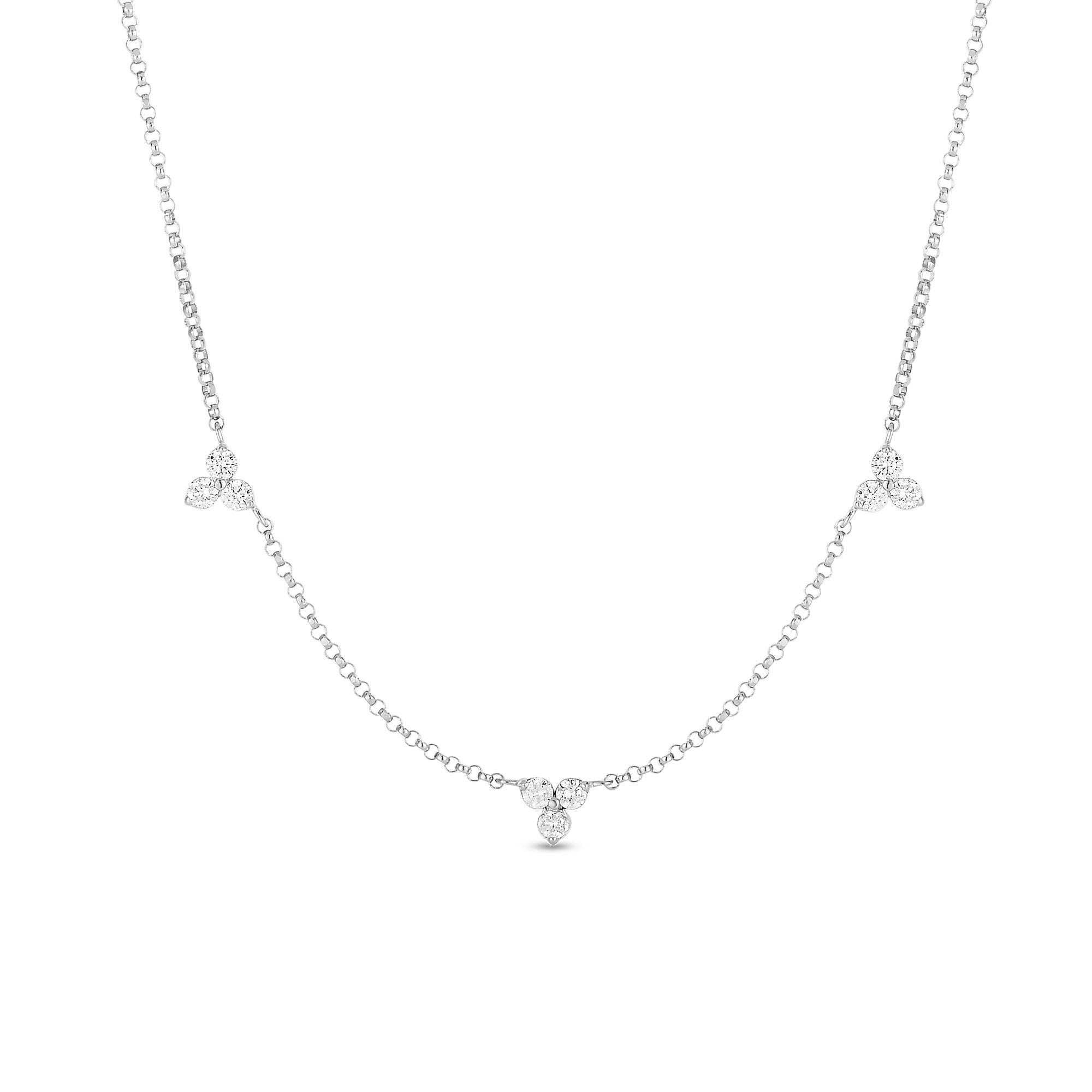Round Cut Roberto Coin 3 Station Diamond Flower Necklace 7773260AW17X For Sale