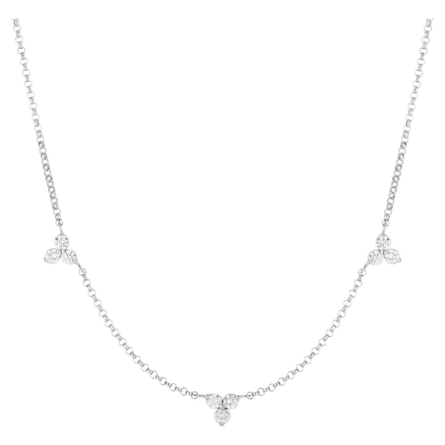 Roberto Coin 3 Station Diamond Flower Necklace 7773260AW17X For Sale