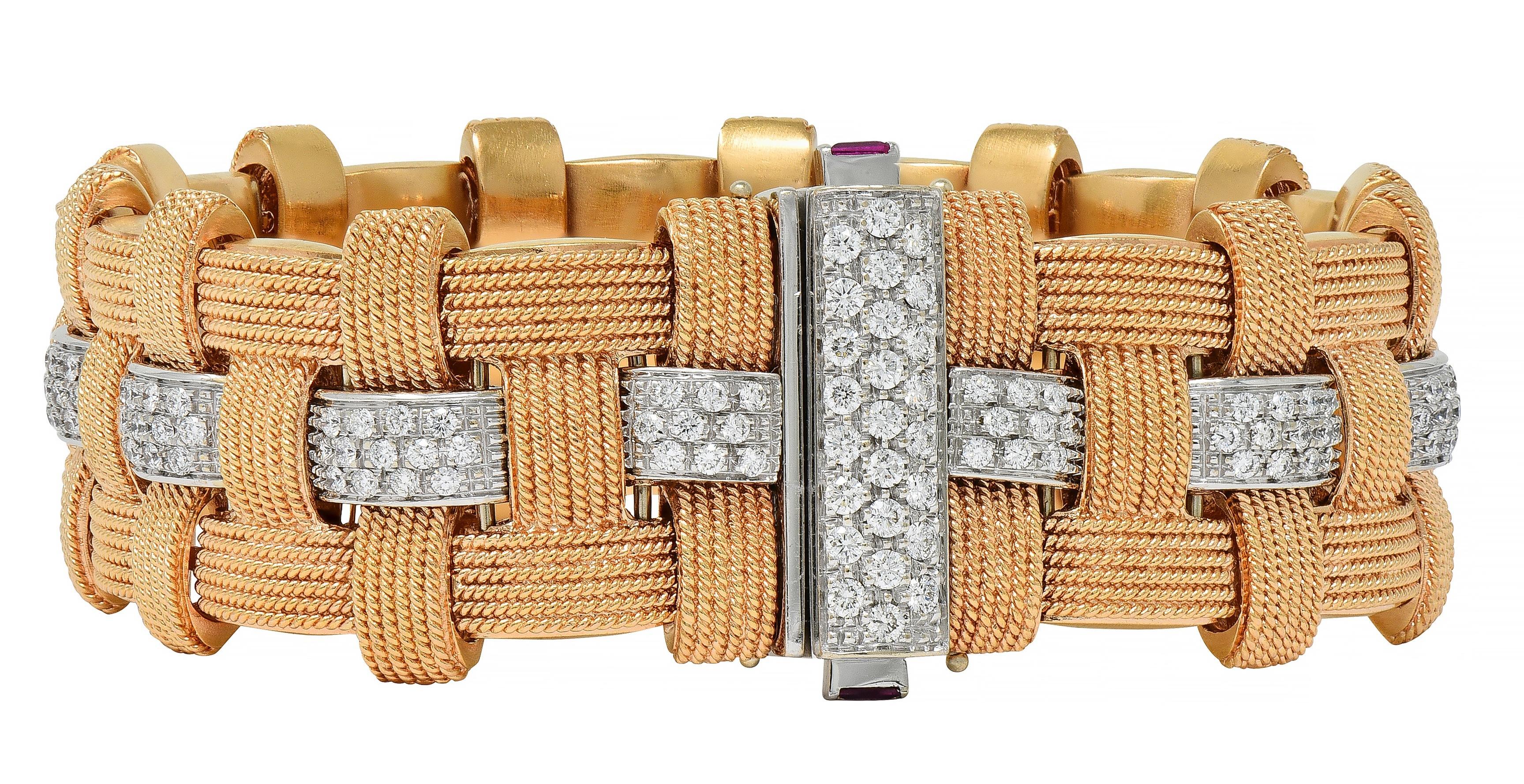 Roberto Coin 3.48 CTW Diamond Ruby 18K Two-Tone Gold Woven Magnifica Bracelet en vente 6