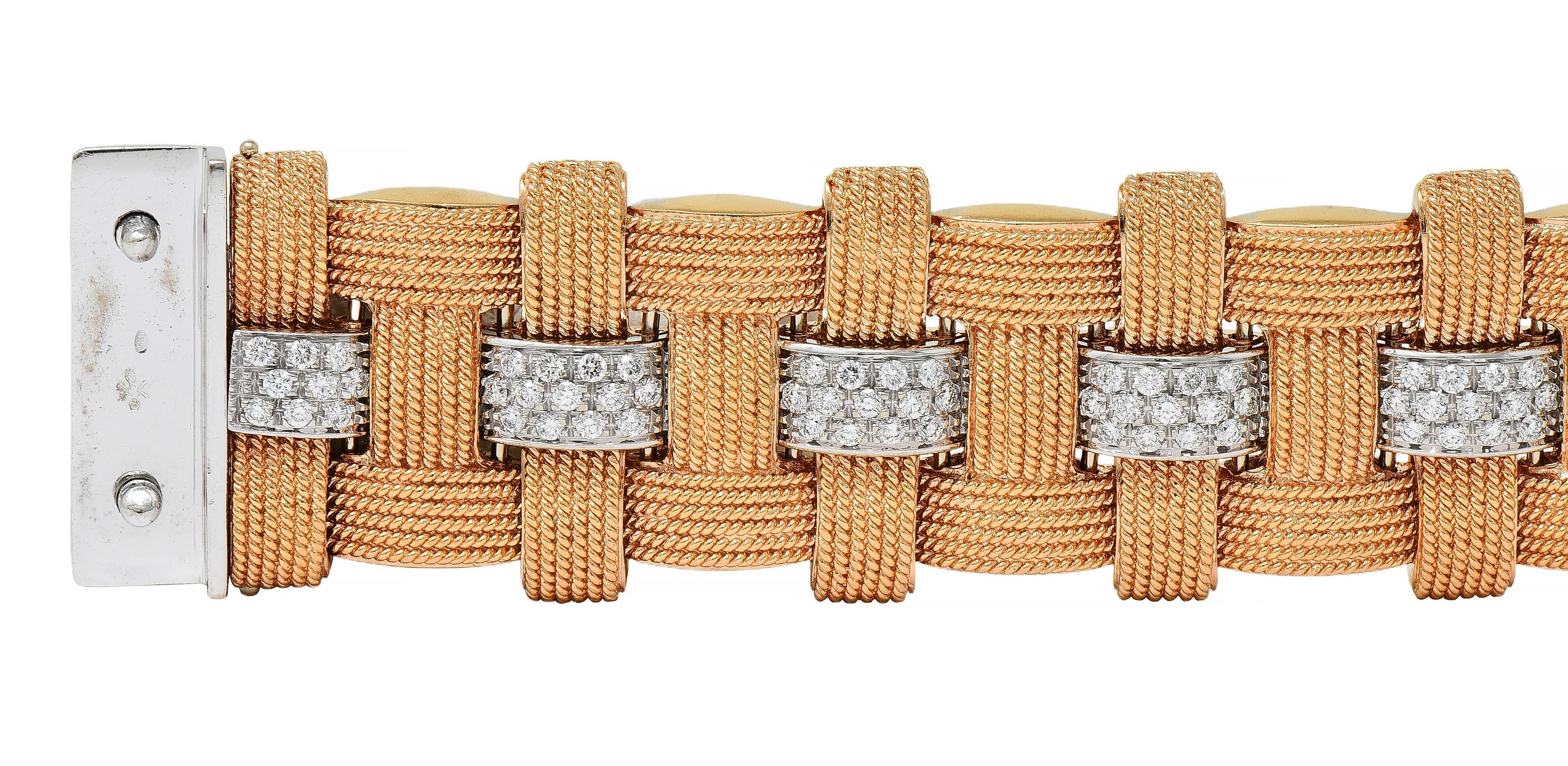 Roberto Coin 3.48 CTW Diamond Ruby 18K Two-Tone Gold Woven Magnifica Bracelet Excellent état - En vente à Philadelphia, PA