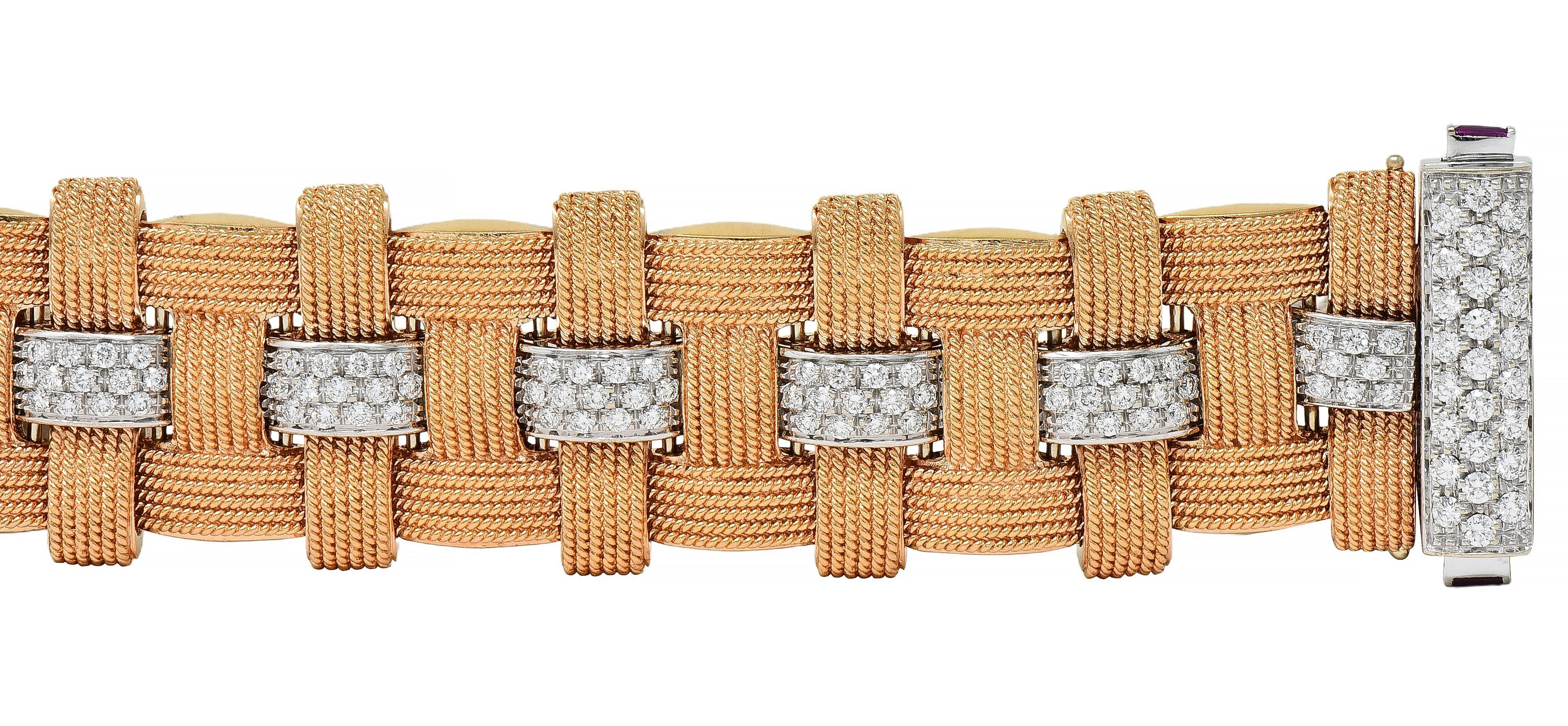 Roberto Coin 3.48 CTW Diamond Ruby 18K Two-Tone Gold Woven Magnifica Bracelet Pour femmes en vente