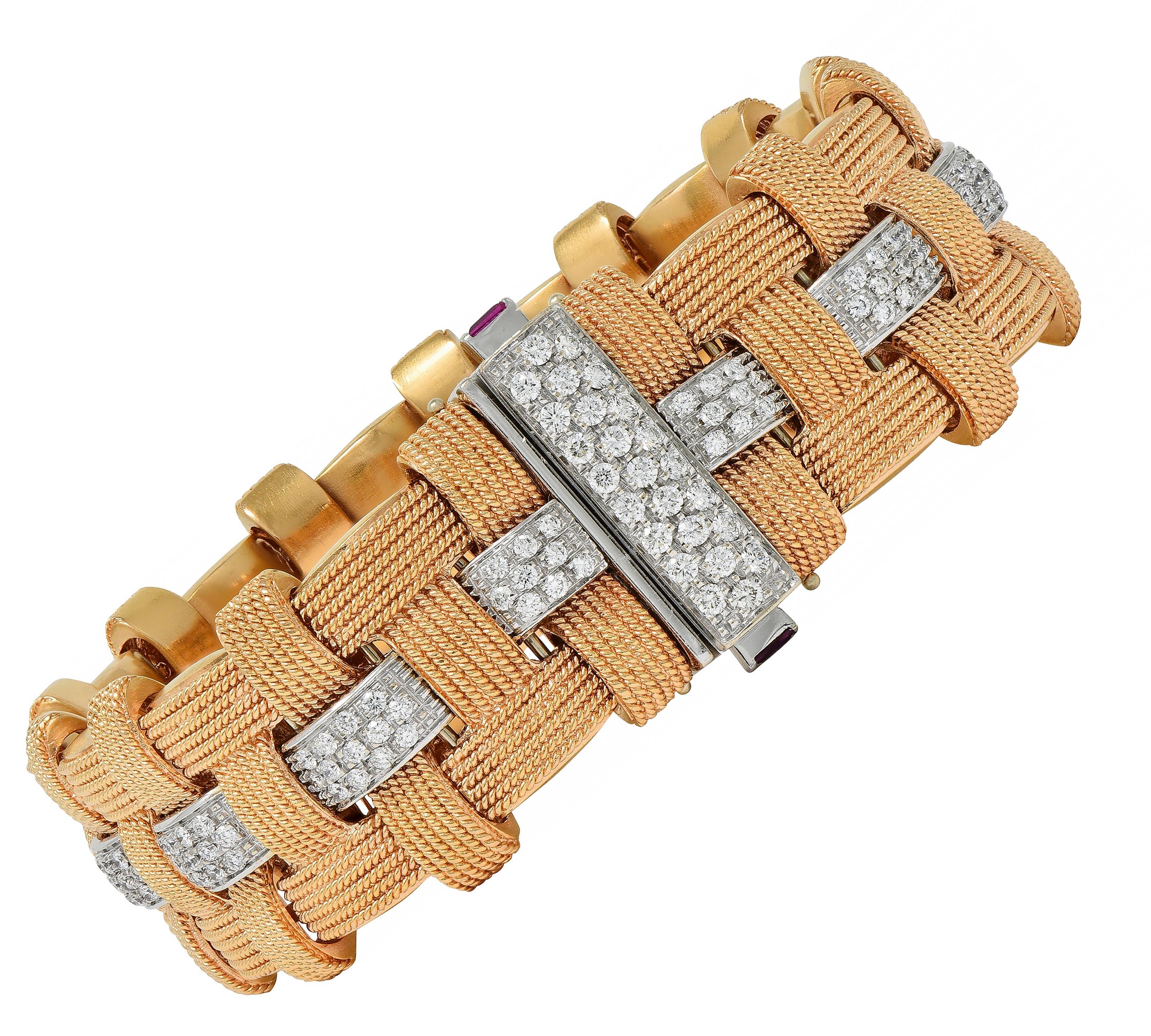 Roberto Coin 3.48 CTW Diamond Ruby 18K Two-Tone Gold Woven Magnifica Bracelet en vente
