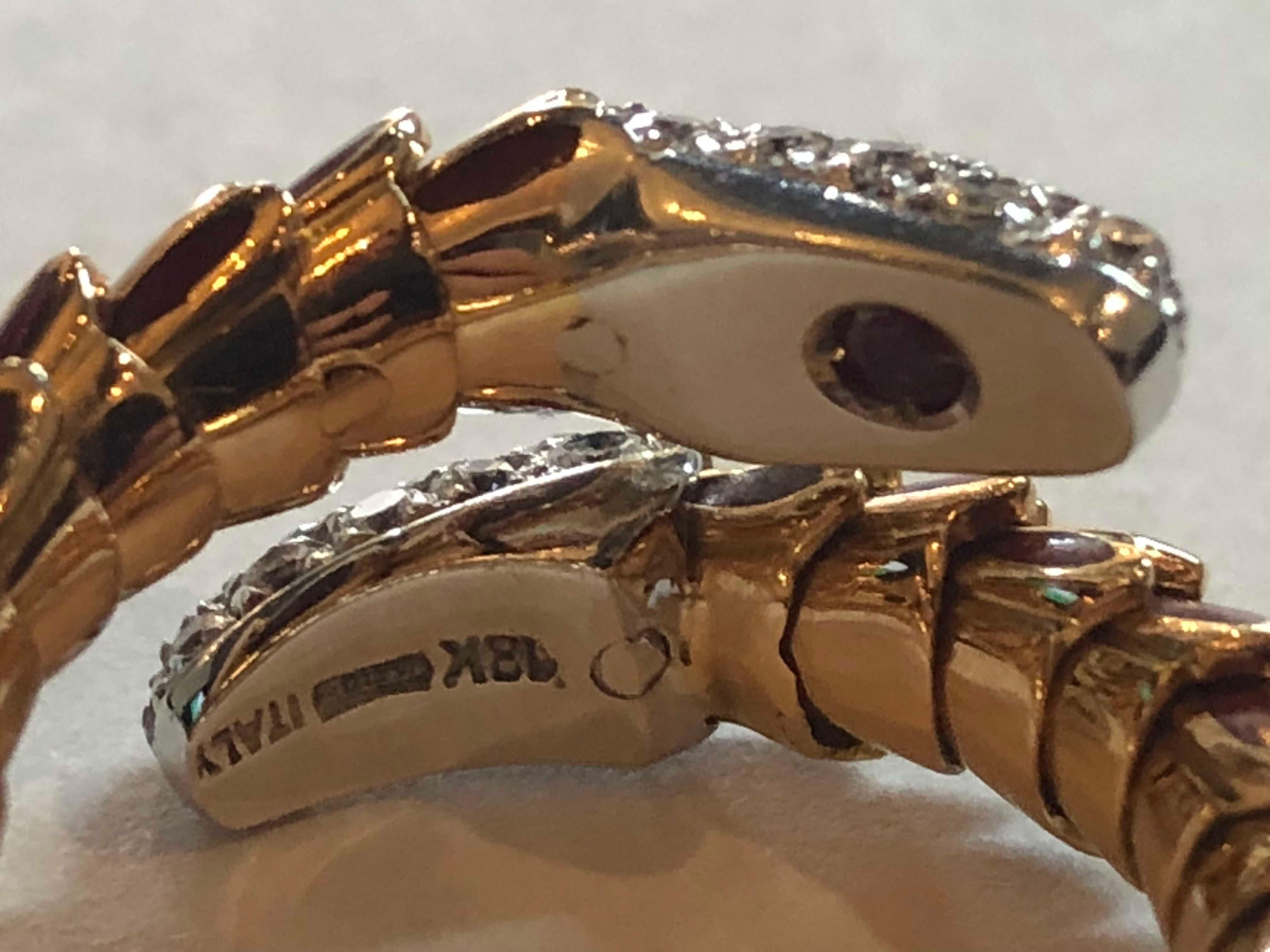 Modernist Roberto Coin 40 Diamond Enamel 18 Karat Rose Gold Snake Design Ring Flexible