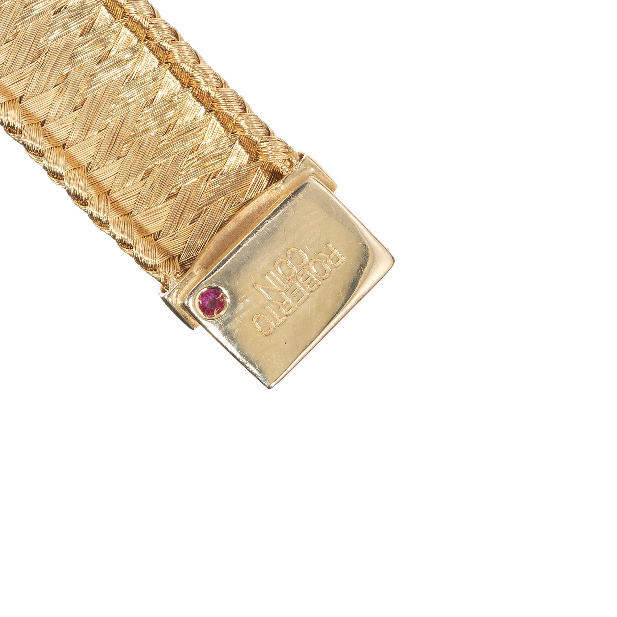 Roberto Coin Bracelet en or jaune tissé de soie avec diamant de 0,50 carat et rubis en vente 1