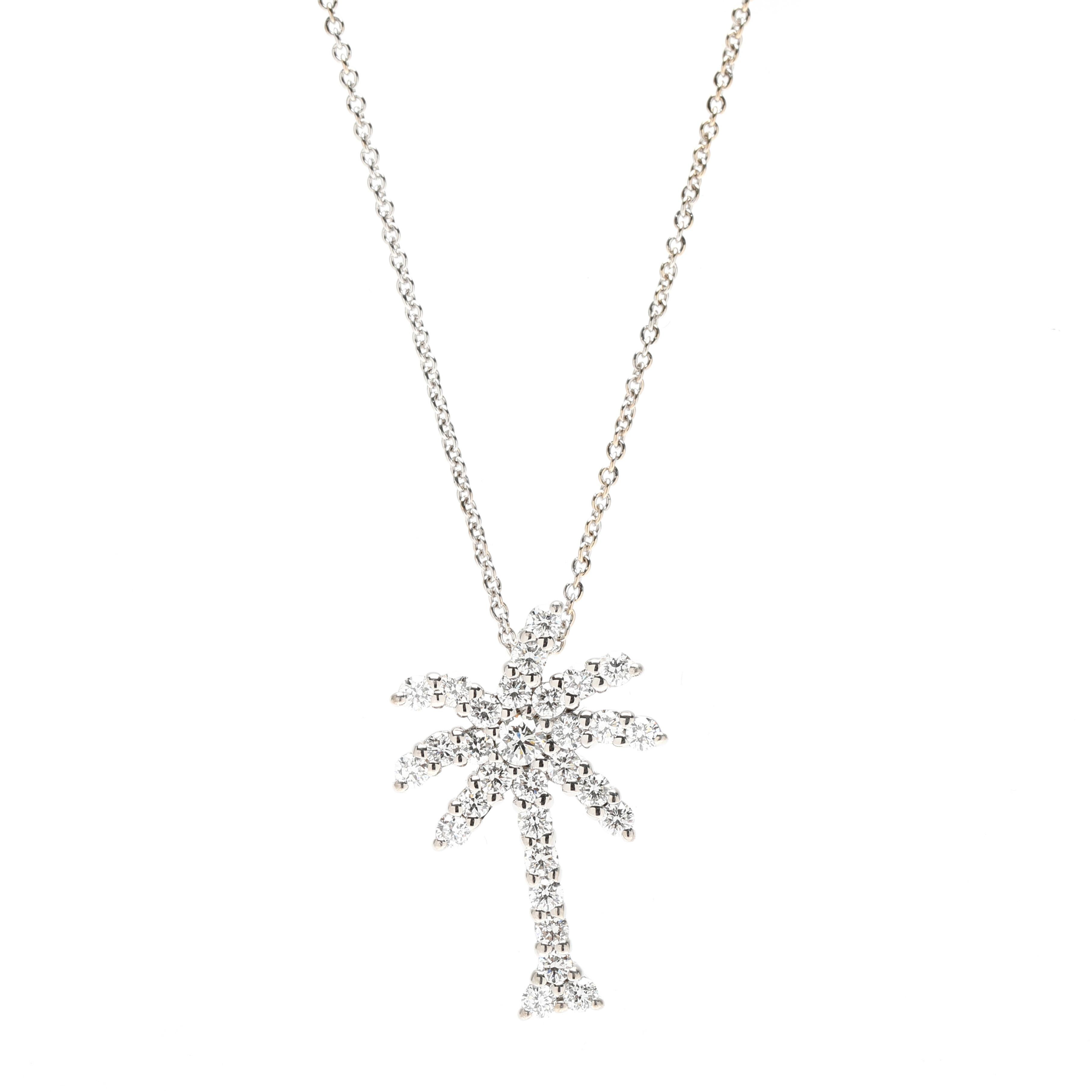 Roberto Coin - Collana con ciondolo a forma di palma con diamante da .54ctw, oro bianco 18k, 18 In in vendita