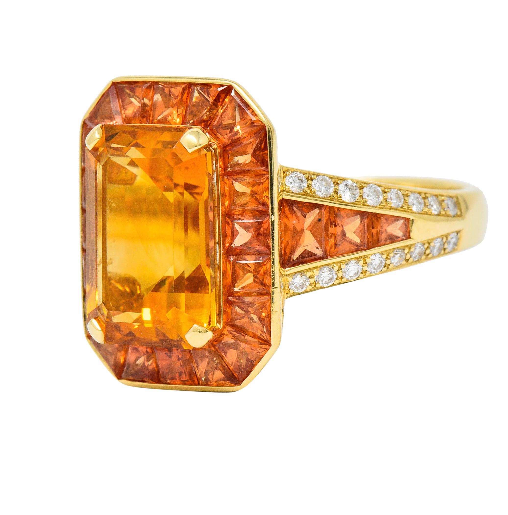 Roberto Coin Cocktail-Ring, 6,80 Karat Citrin Saphir Diamant 18 Karat Gold (Smaragdschliff)