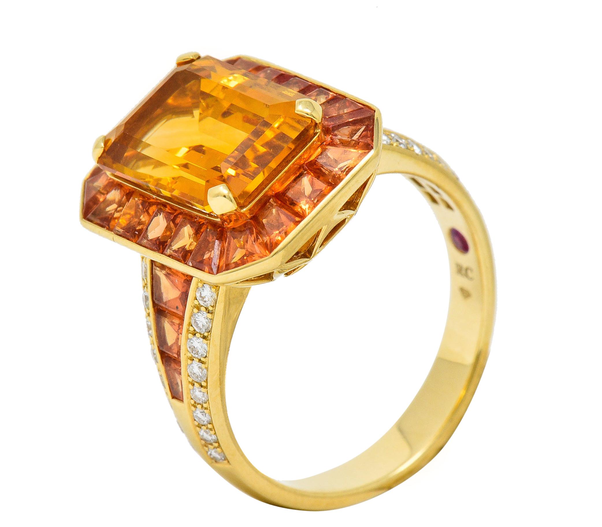 Roberto Coin Cocktail-Ring, 6,80 Karat Citrin Saphir Diamant 18 Karat Gold für Damen oder Herren