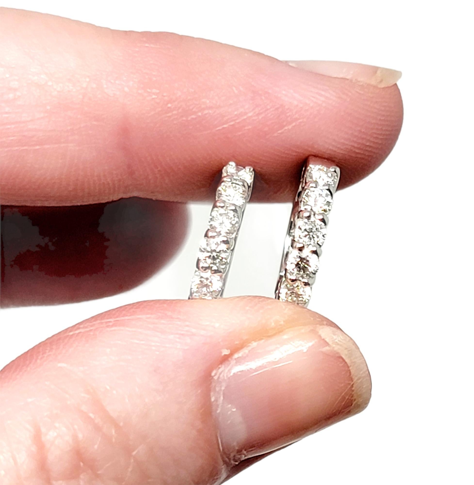 Round Cut Roberto Coin .70 Carat Total Diamond Huggie Hoop Earrings in 18 Karat White Gold