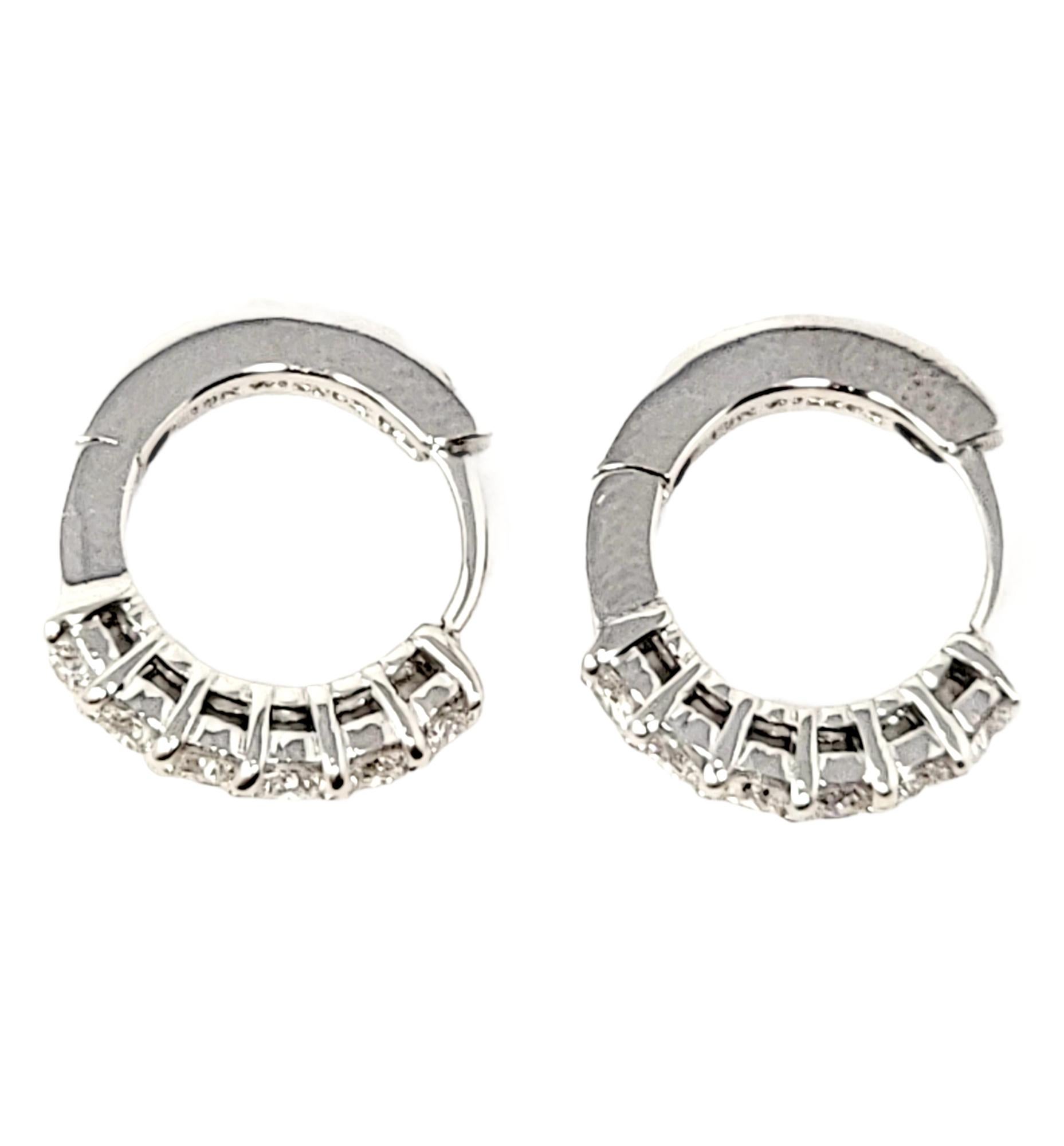 Roberto Coin .70 Carat Total Diamond Huggie Hoop Earrings in 18 Karat White Gold In Good Condition In Scottsdale, AZ