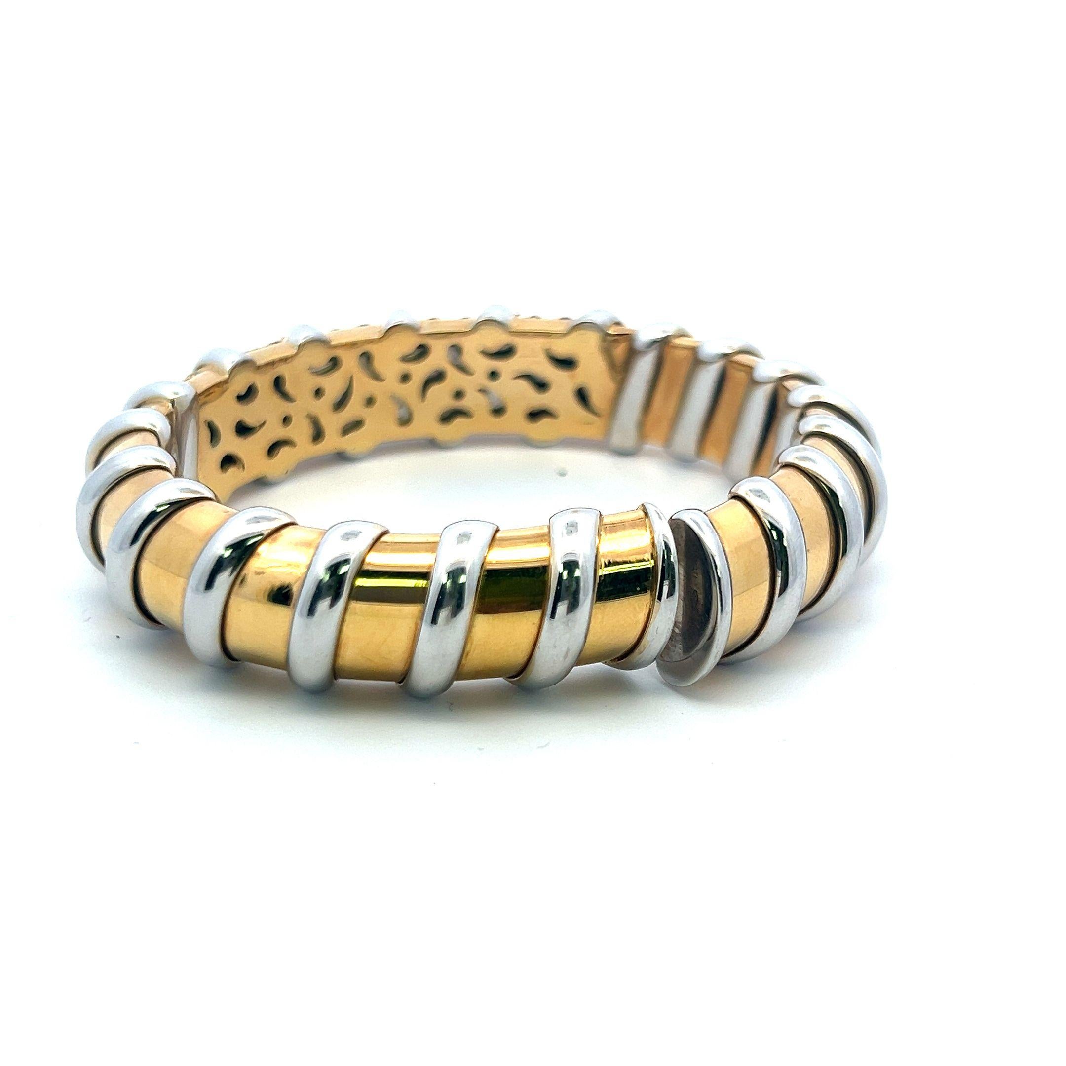 Taille brillant Roberto Coin, manchette en or bicolore 18 carats avec diamants brillants ronds de 8,50 carats en vente