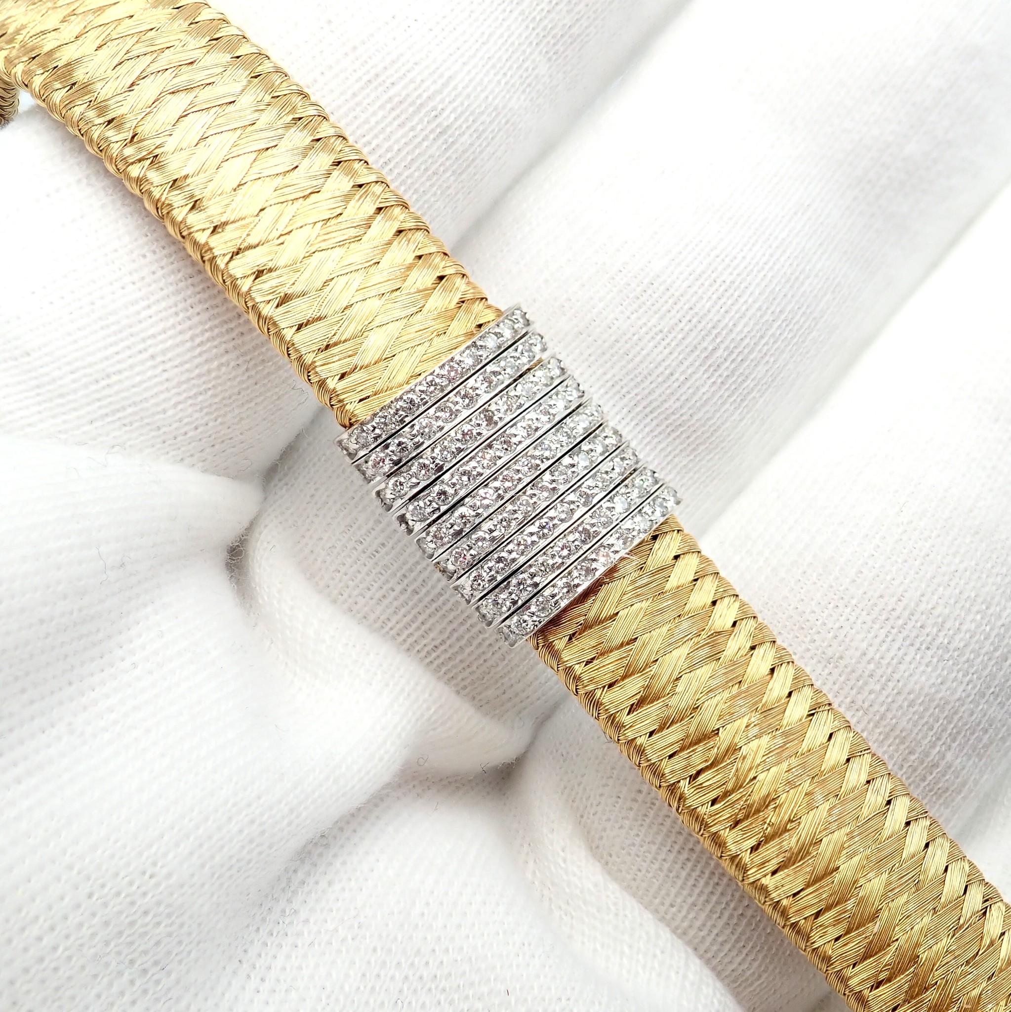 Roberto Coin Bracelet en or jaune tissé en soie avec 9 rangées de diamants et rubis en vente 2