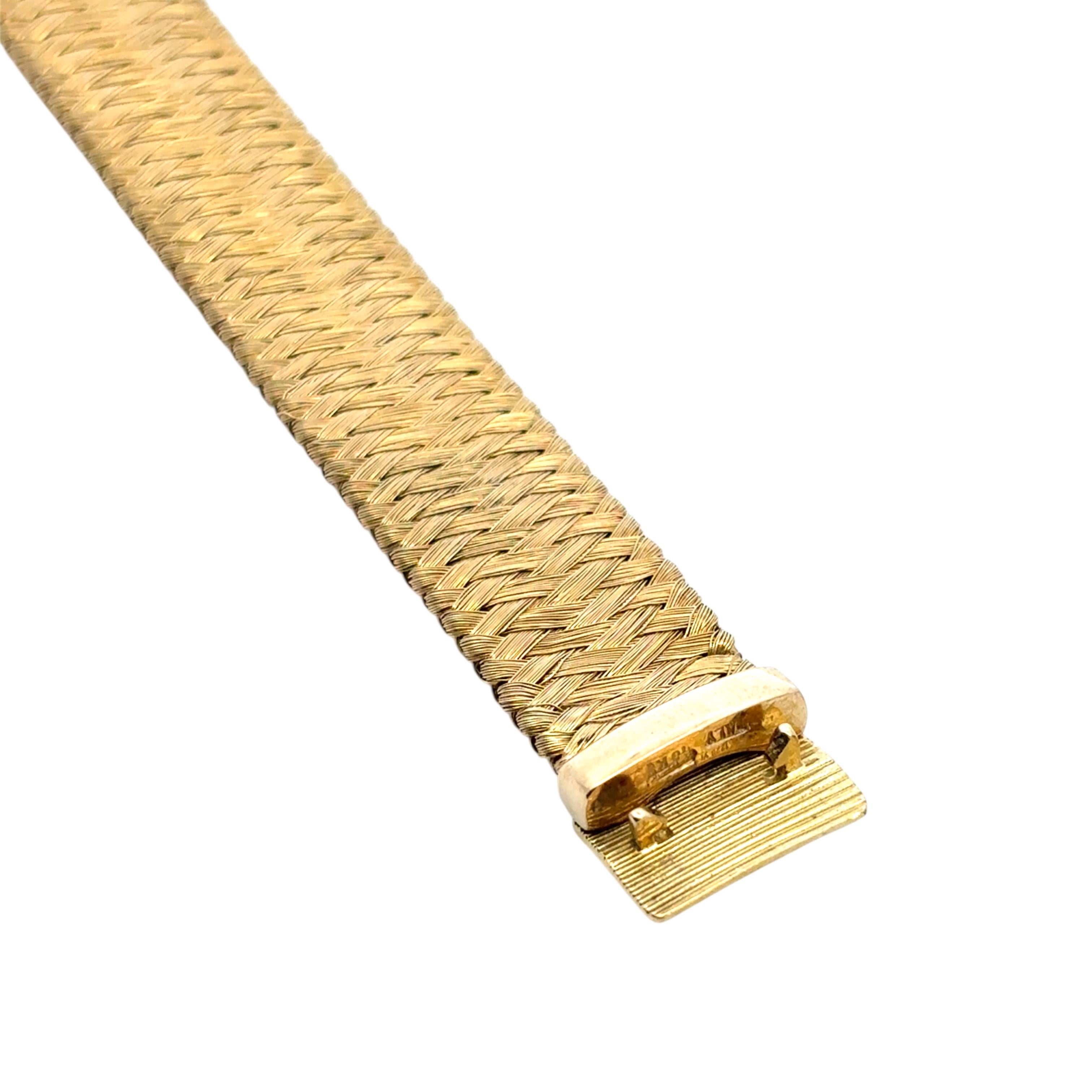 Roberto Coin Pulsera de oro amarillo y blanco de 18 quilates con tejido de seda y 9 filas de diamantes en venta 9