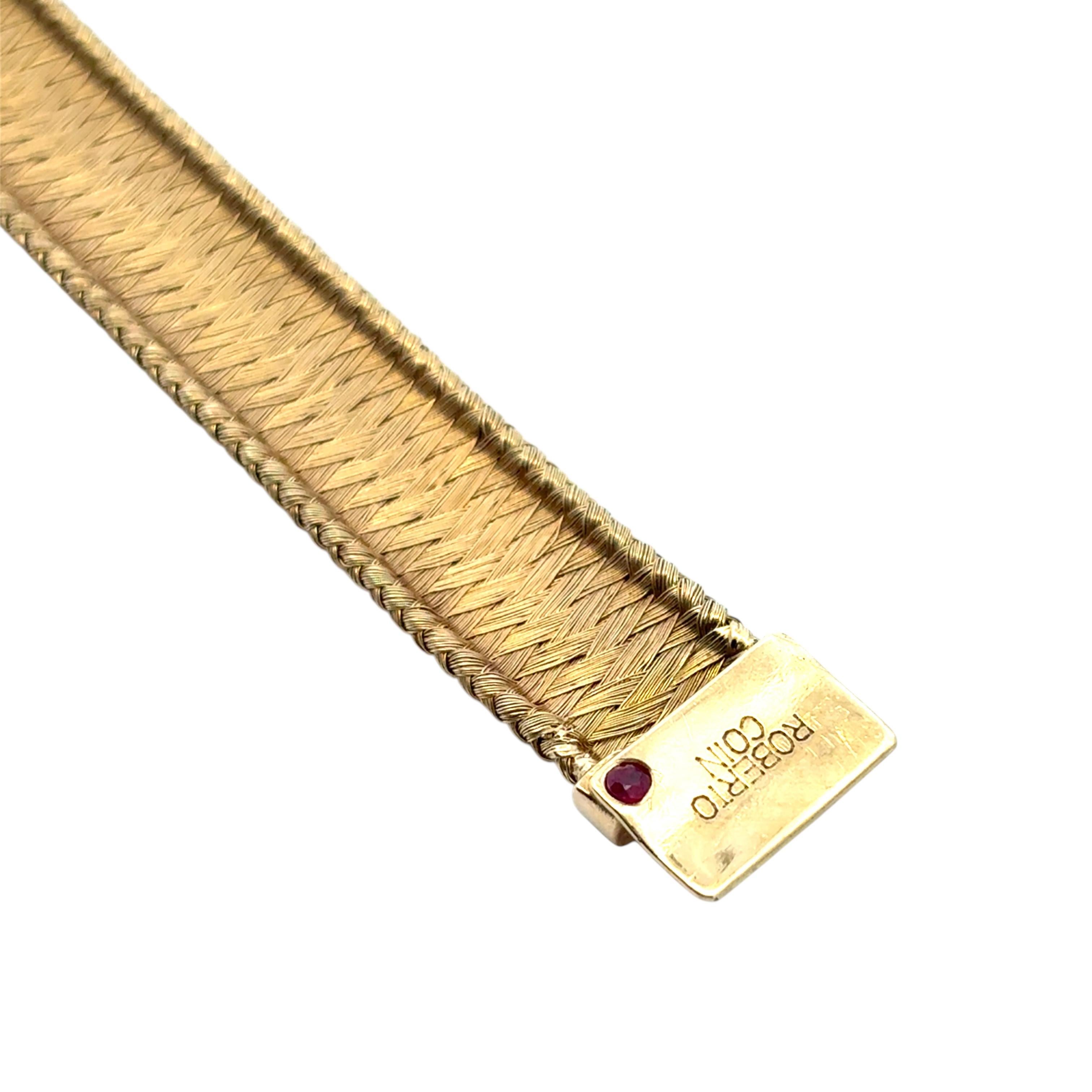 Roberto Coin Pulsera de oro amarillo y blanco de 18 quilates con tejido de seda y 9 filas de diamantes en venta 12
