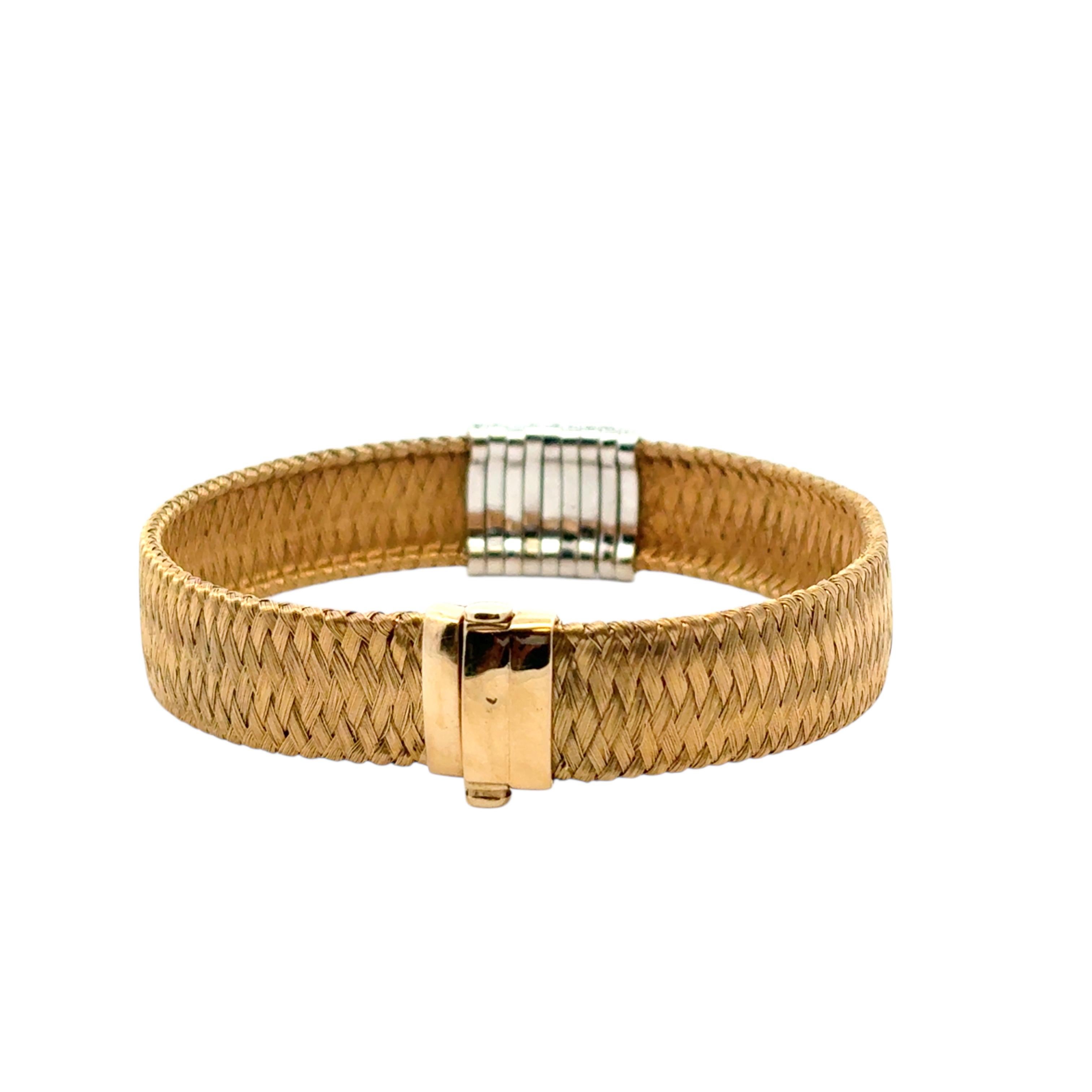 De las mujeres Roberto Coin Pulsera de oro amarillo y blanco de 18 quilates con tejido de seda y 9 filas de diamantes en venta