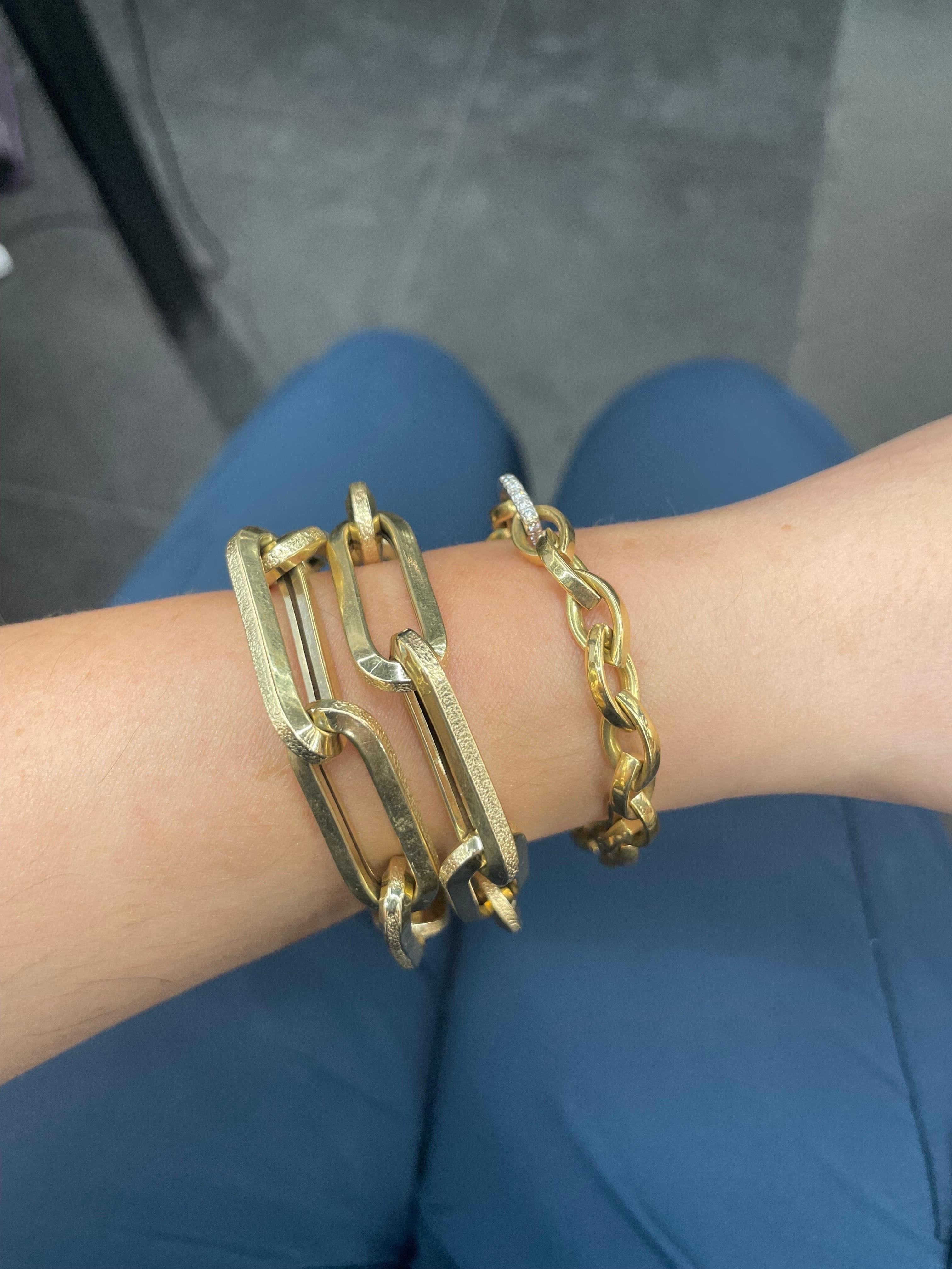 Roberto Coin Almond Diamond Link Bracelet 18 Karat Yellow Gold 16.8 Grams 7