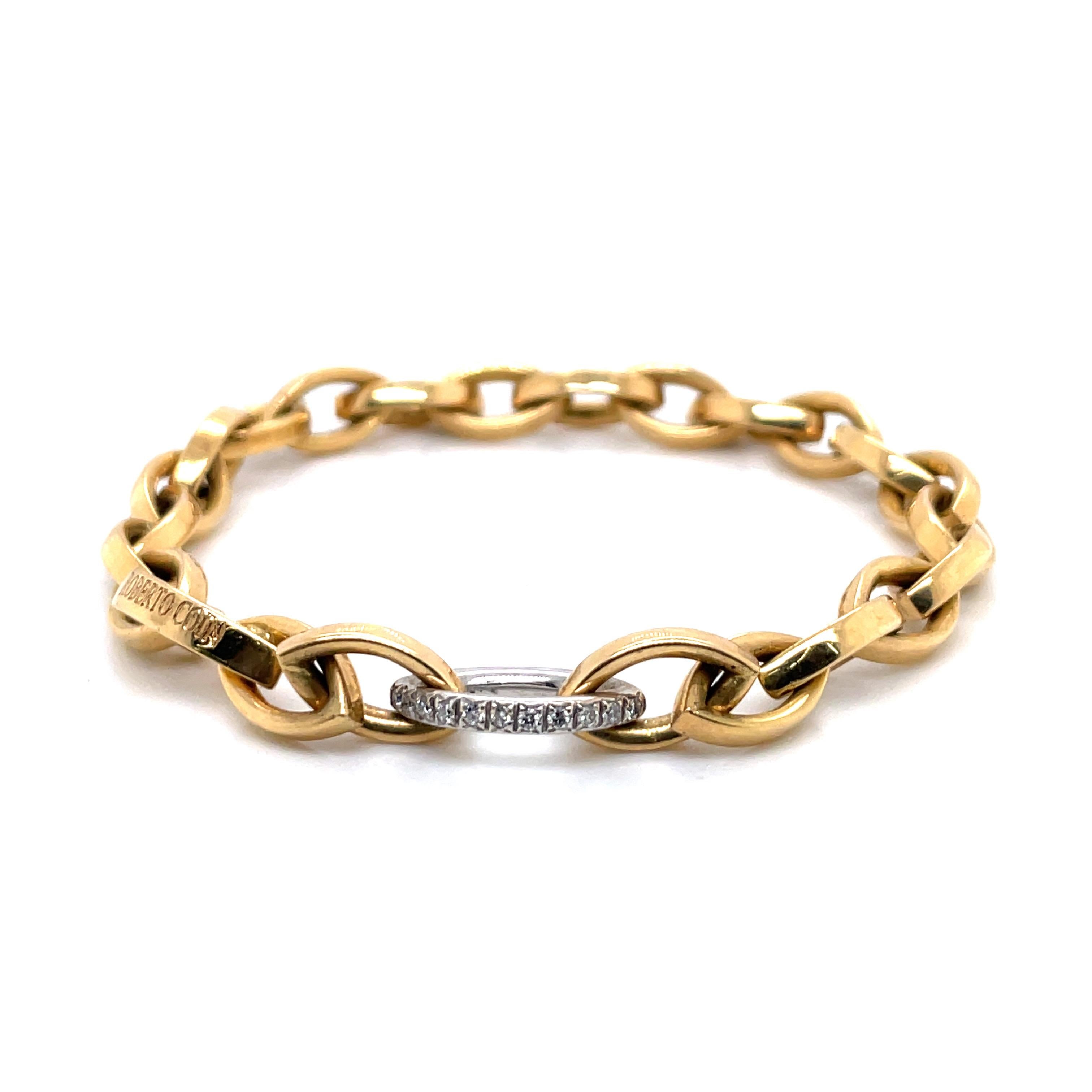 Roberto Coin Almond Diamond Link Bracelet 18 Karat Yellow Gold 16.8 Grams 8