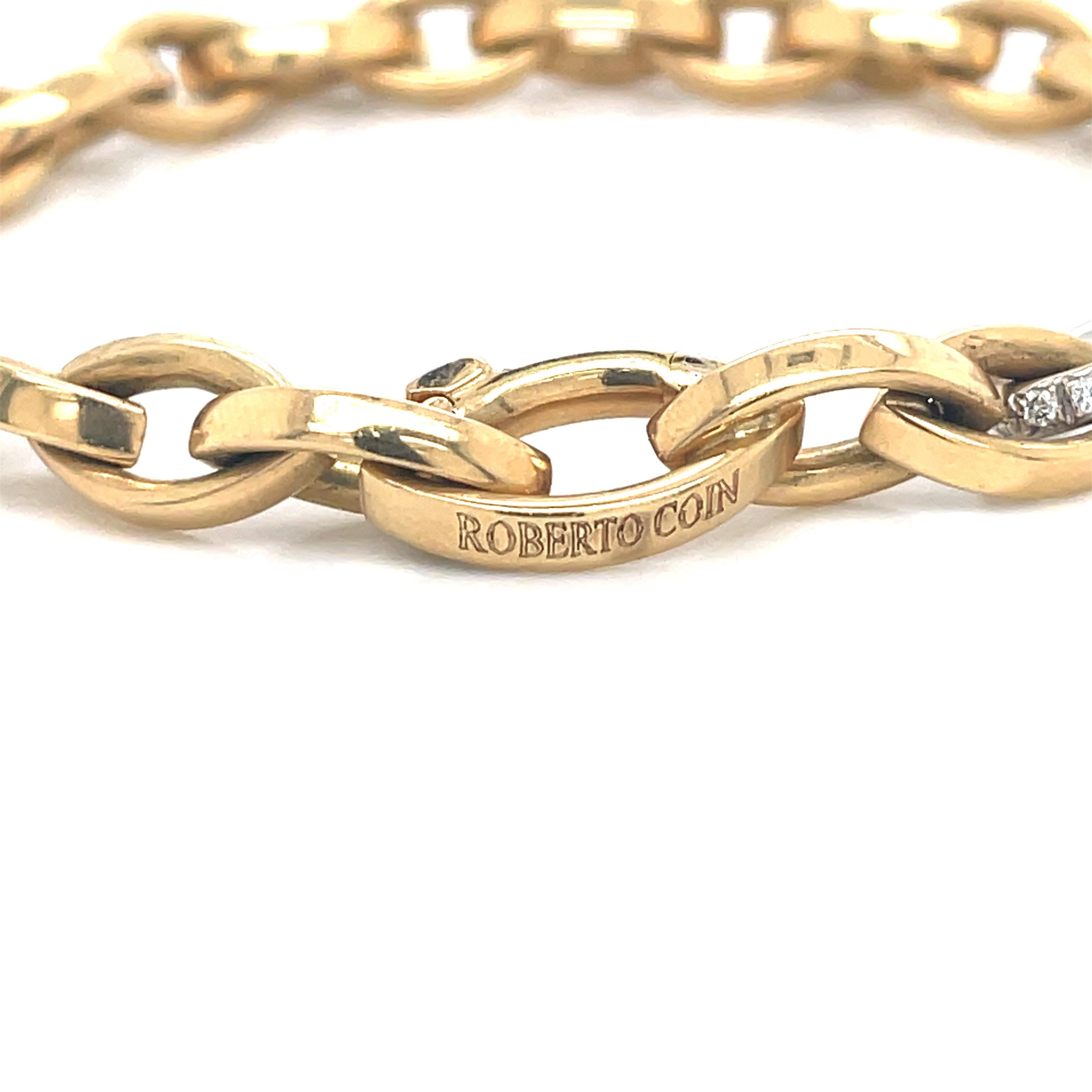 Round Cut Roberto Coin Almond Diamond Link Bracelet 18 Karat Yellow Gold 16.8 Grams