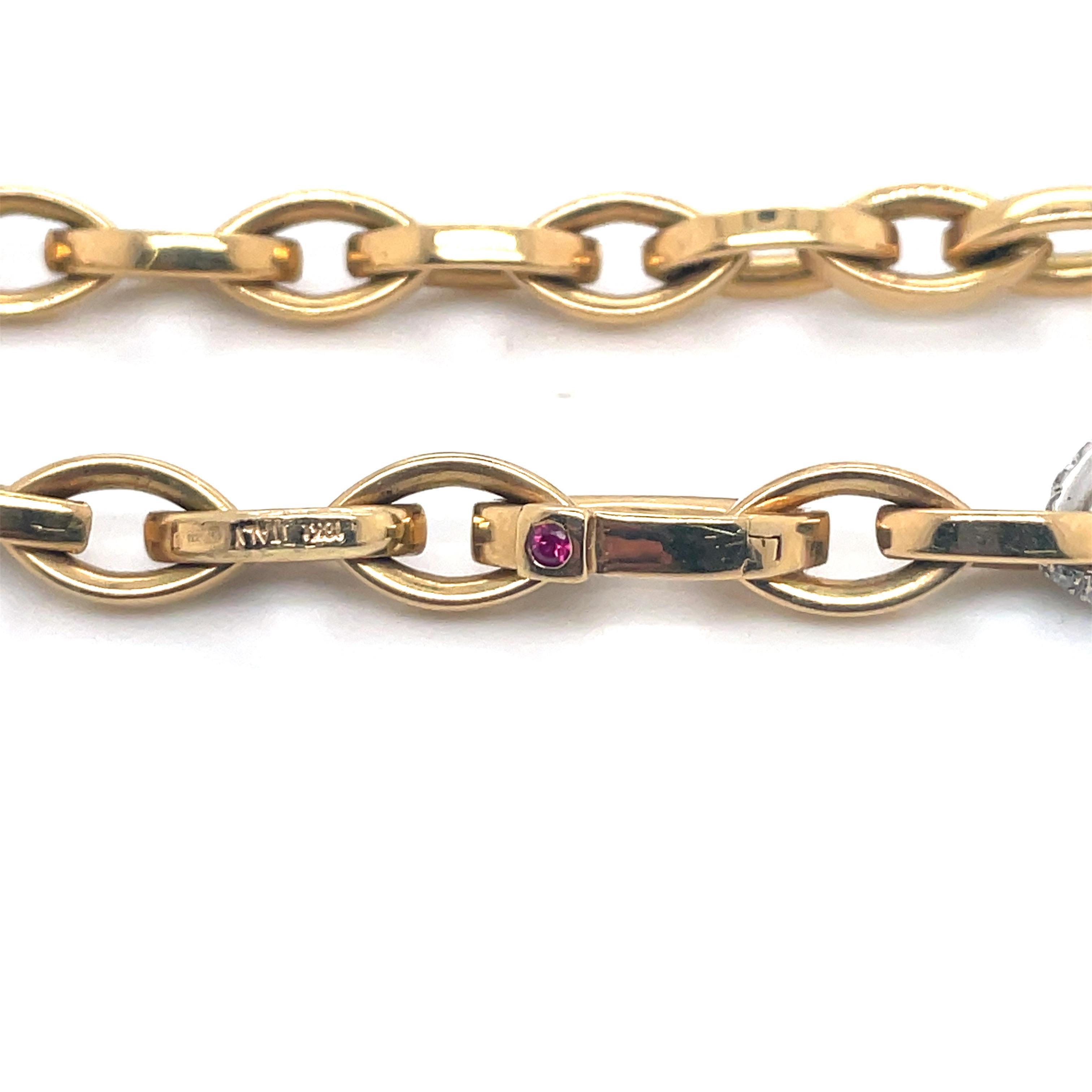 Roberto Coin Almond Diamond Link Bracelet 18 Karat Yellow Gold 16.8 Grams In Excellent Condition In New York, NY
