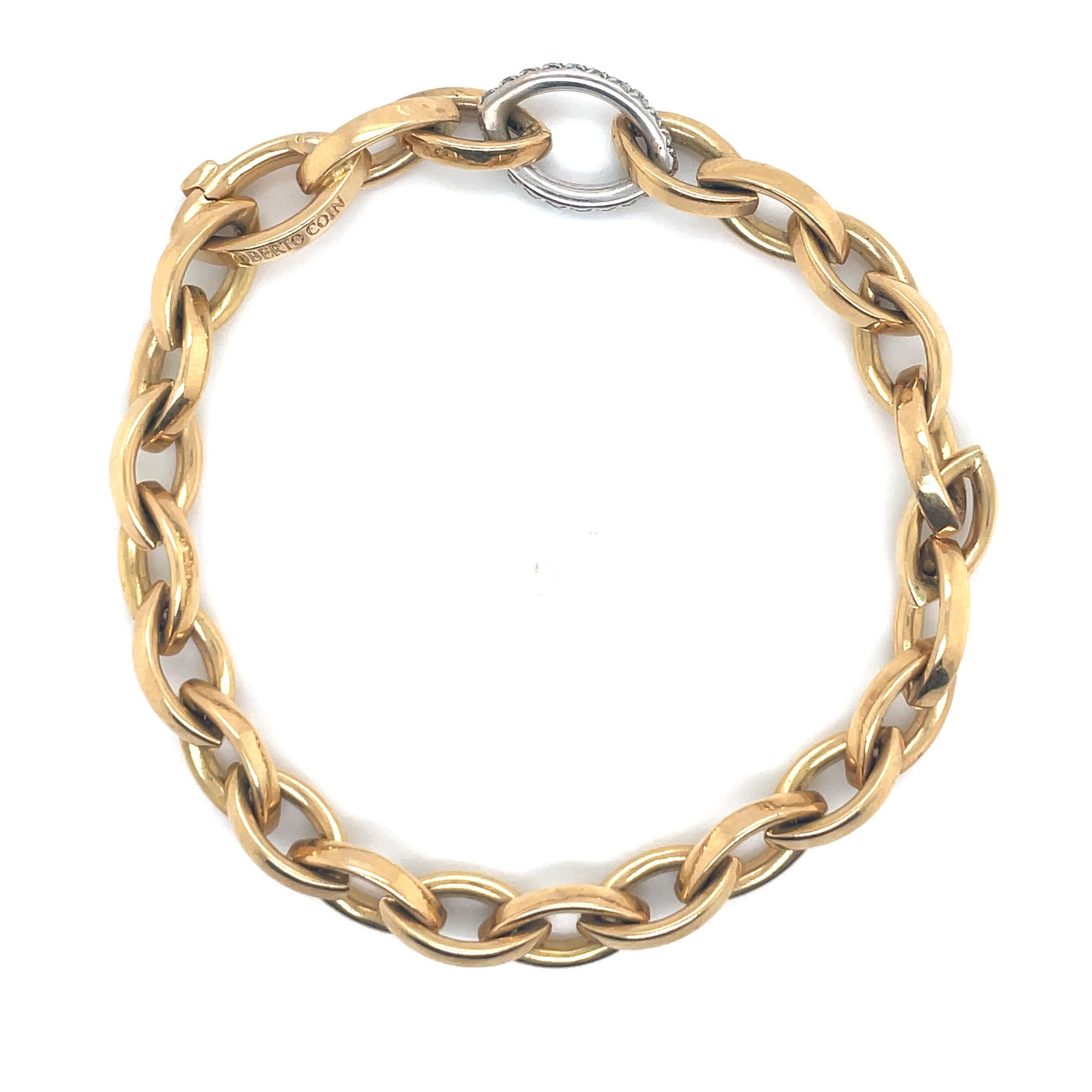 Roberto Coin Almond Diamond Link Bracelet 18 Karat Yellow Gold 16.8 Grams 1