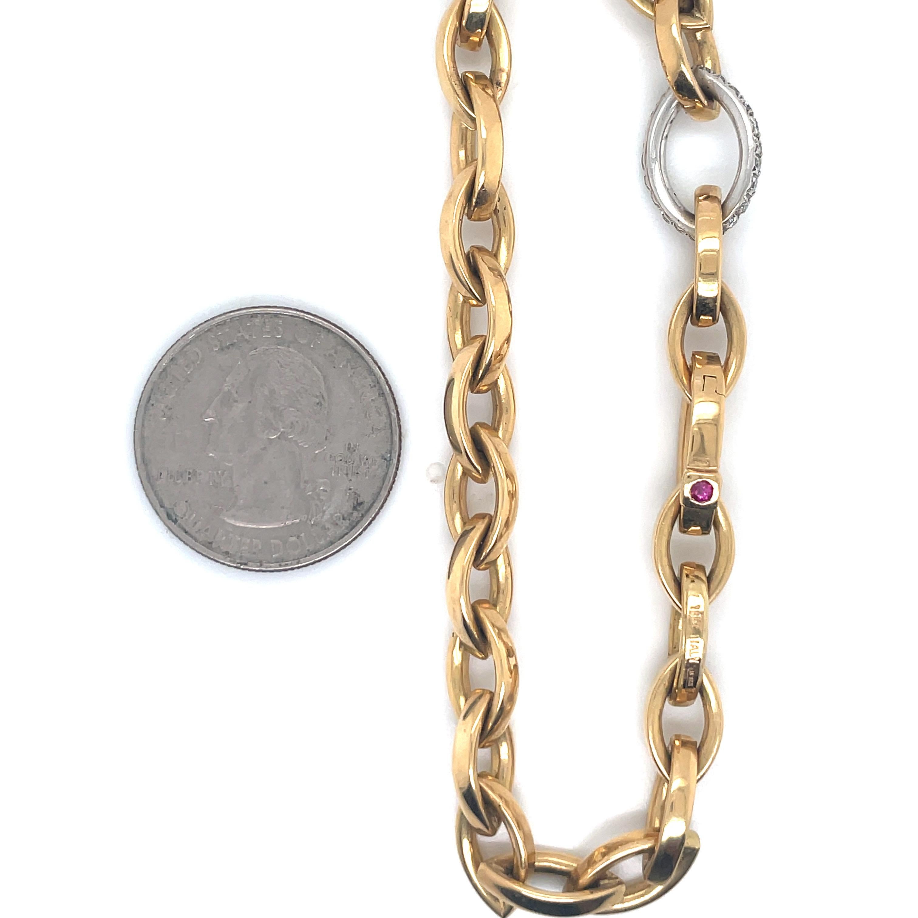 Roberto Coin Almond Diamond Link Bracelet 18 Karat Yellow Gold 16.8 Grams 2