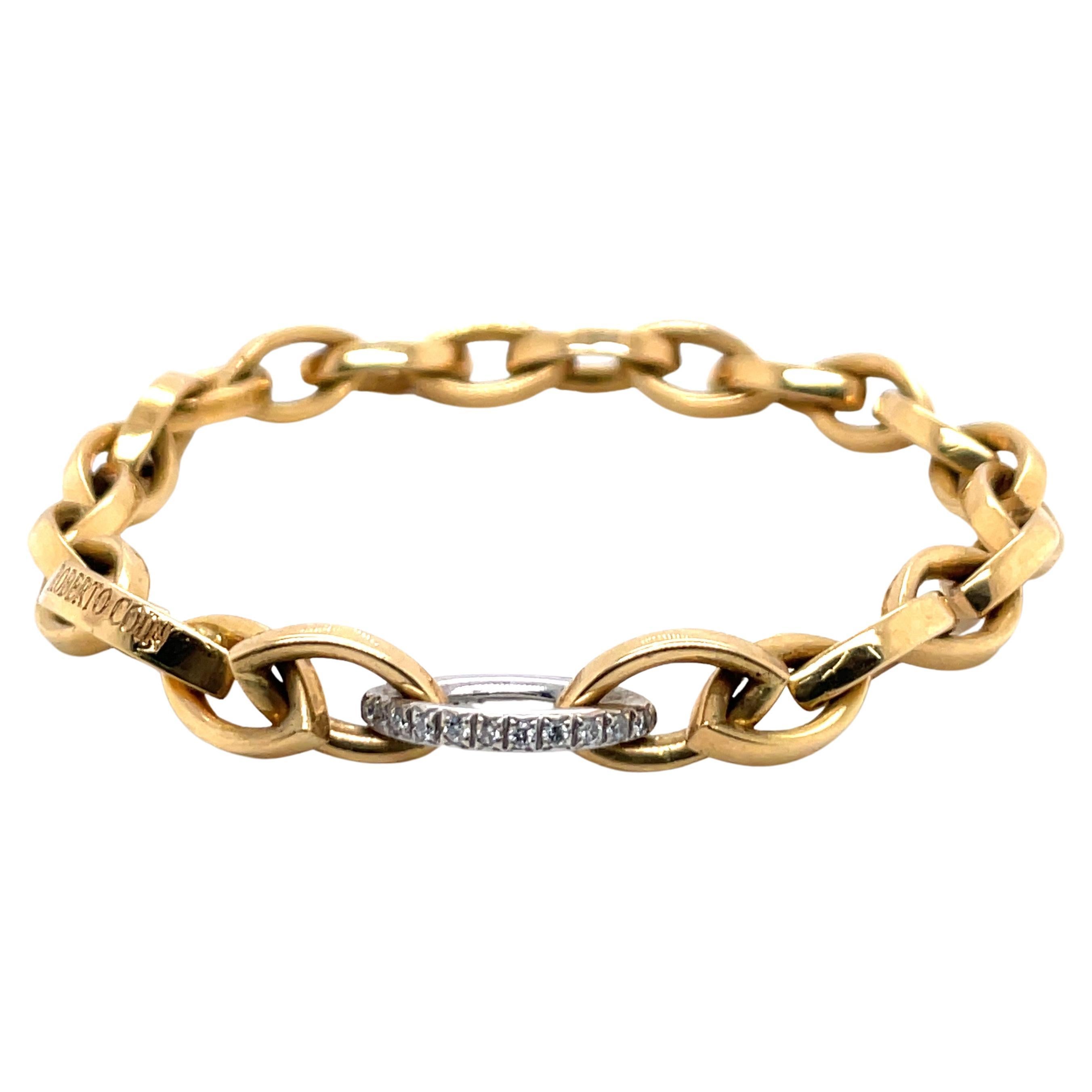 Roberto Coin Almond Diamond Link Bracelet 18 Karat Yellow Gold 16.8 Grams