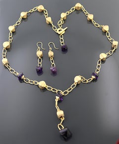 Roberto Coin Amethyst, 18k Yellow Gold Bead Necklace and Earrings Suite