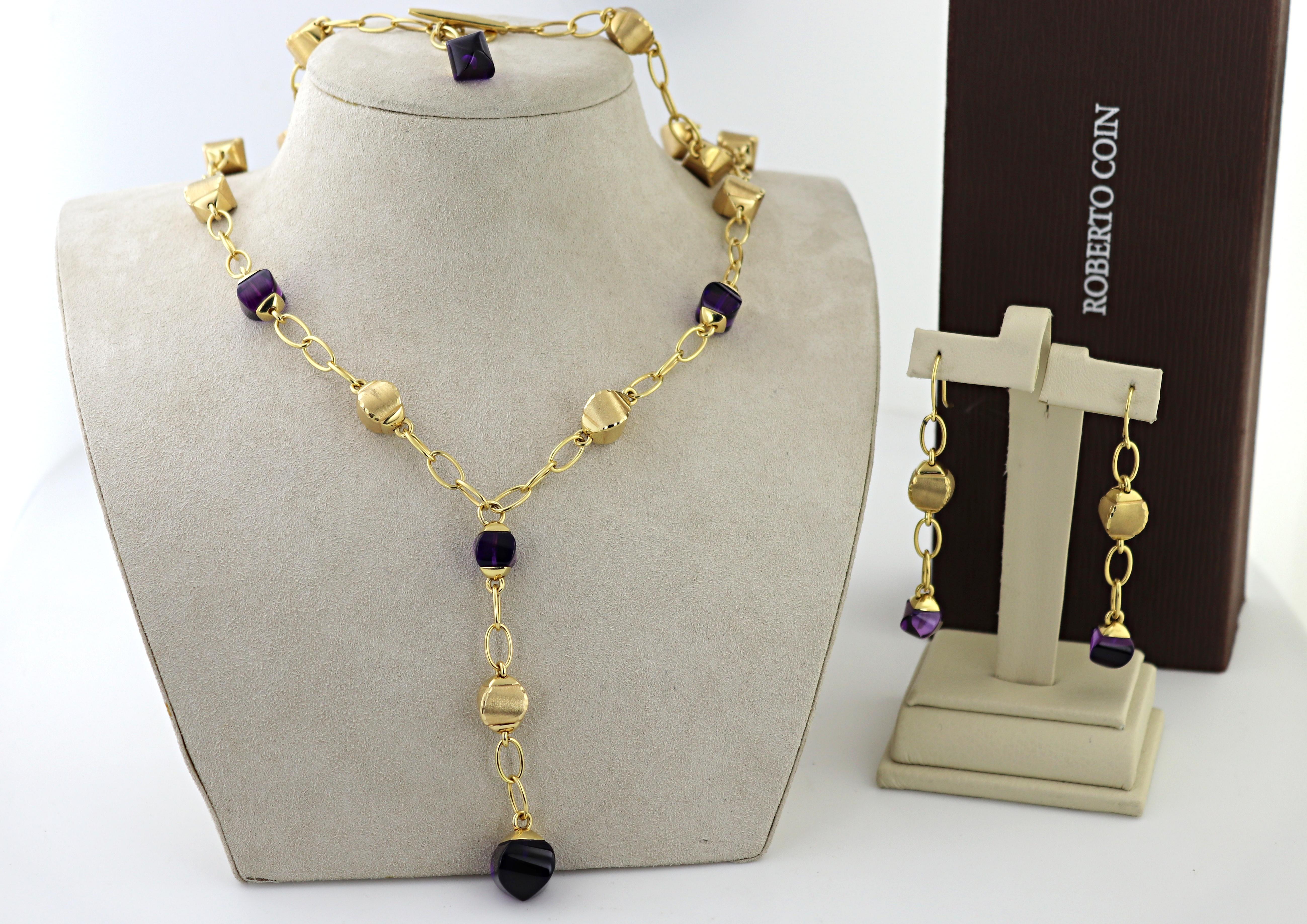 Artigiano Roberto Coin Collana e orecchini con ametista e oro giallo 18k in vendita