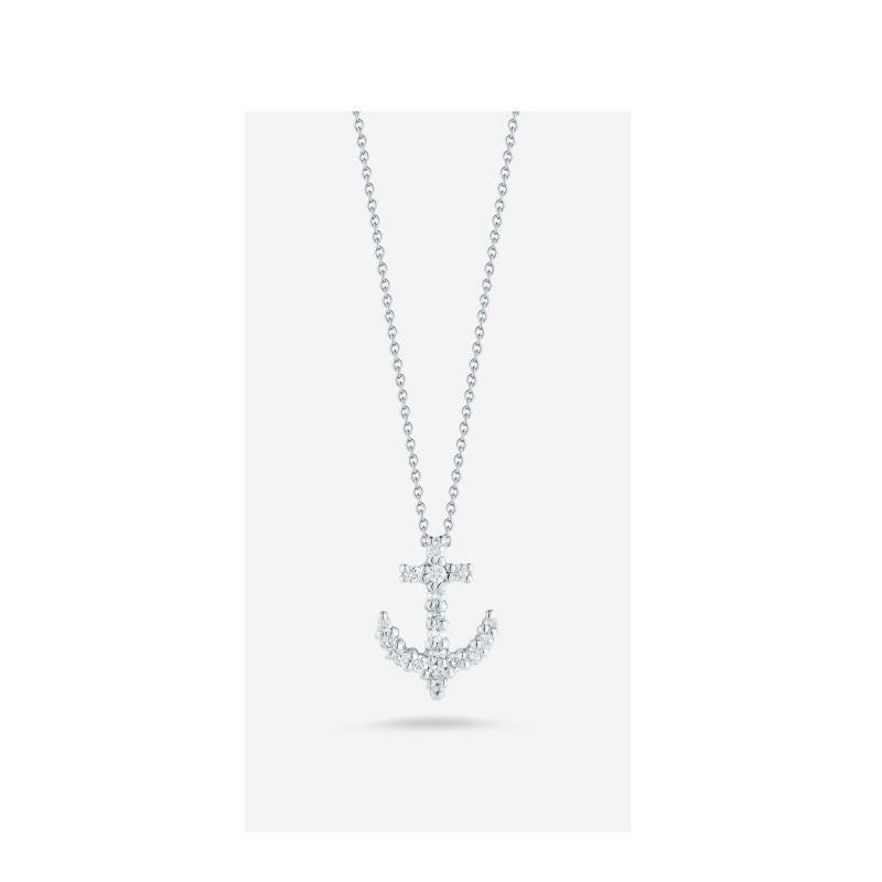 Roberto Coin Anchor Pendent with Diamonds 
18k White Gold 
Diamonds 0.15 Carat Total Weight 
Chain Length 18