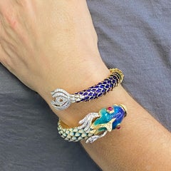 Roberto Coin Animalier Diamond Enamel Nemo 18 Karat Yellow Gold Cuff Bracelet