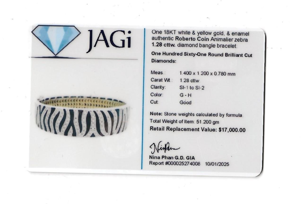 Roberto Coin Pulsera brazalete con estampado de cebra y diamantes en oro de 18 quilates bicolor en venta 5