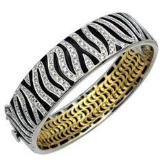 Roberto Coin Animalier Diamond Zebra Print Bangle Bracelet in Two Tone 18K Gold