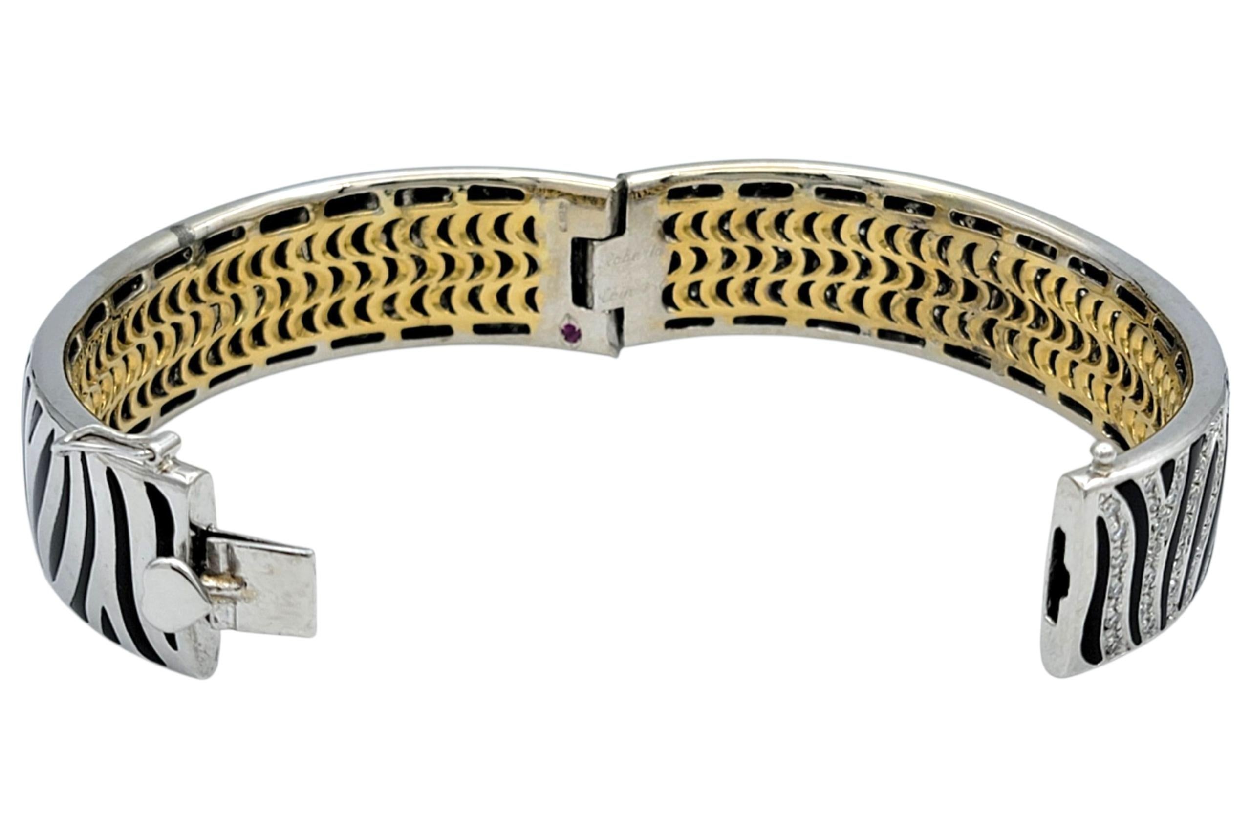 Roberto Coin Pulsera brazalete con estampado de cebra y diamantes en oro de 18 quilates bicolor en Bueno estado para la venta en Scottsdale, AZ