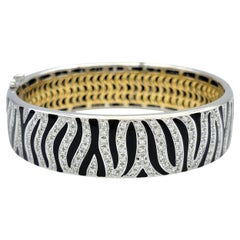 Roberto Coin Animalier Diamond Zebra Print Bangle Bracelet in Two Tone 18K Gold