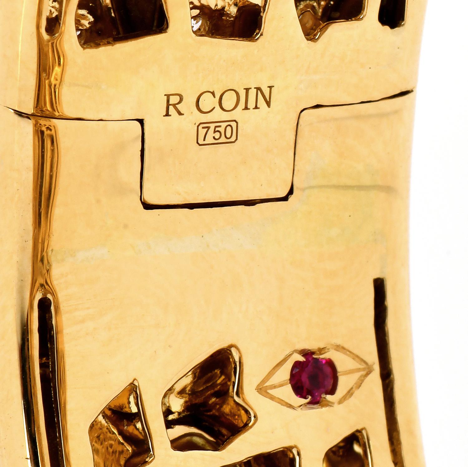 Roberto Coin Bracelet jonc animalier girafe en or 18 carats avec œil de tigre et diamants Excellent état - En vente à Miami, FL