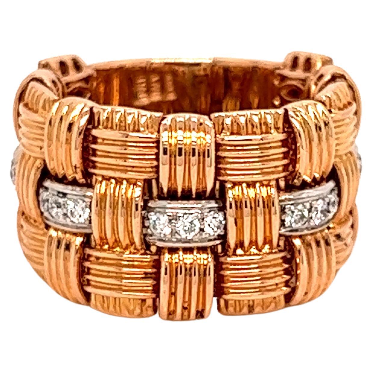 Roberto Coin Appasionata 18k Rose Gold and Diamond Three Row Band Ring For Sale