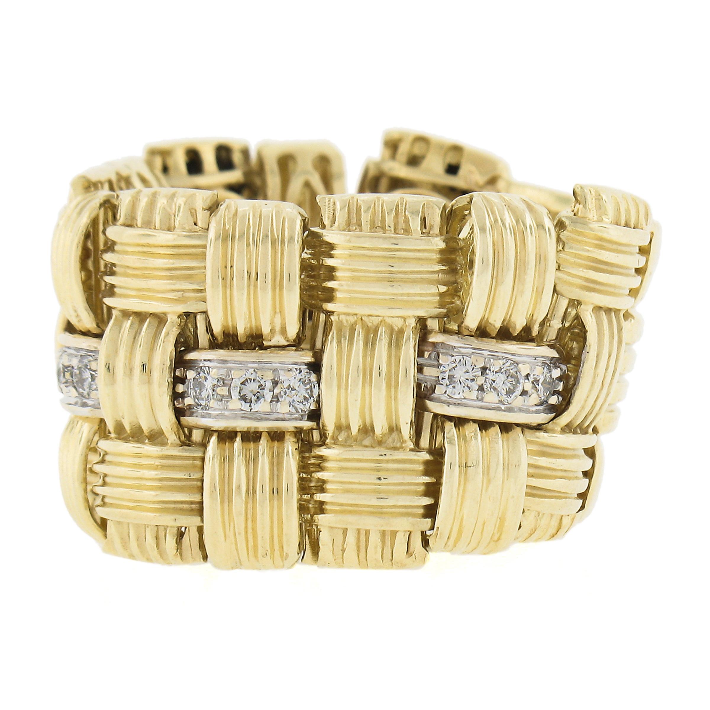 Round Cut Roberto Coin Appasionata 18K TT Gold .30ct Diamond Flexible Woven Wide Band Ring For Sale