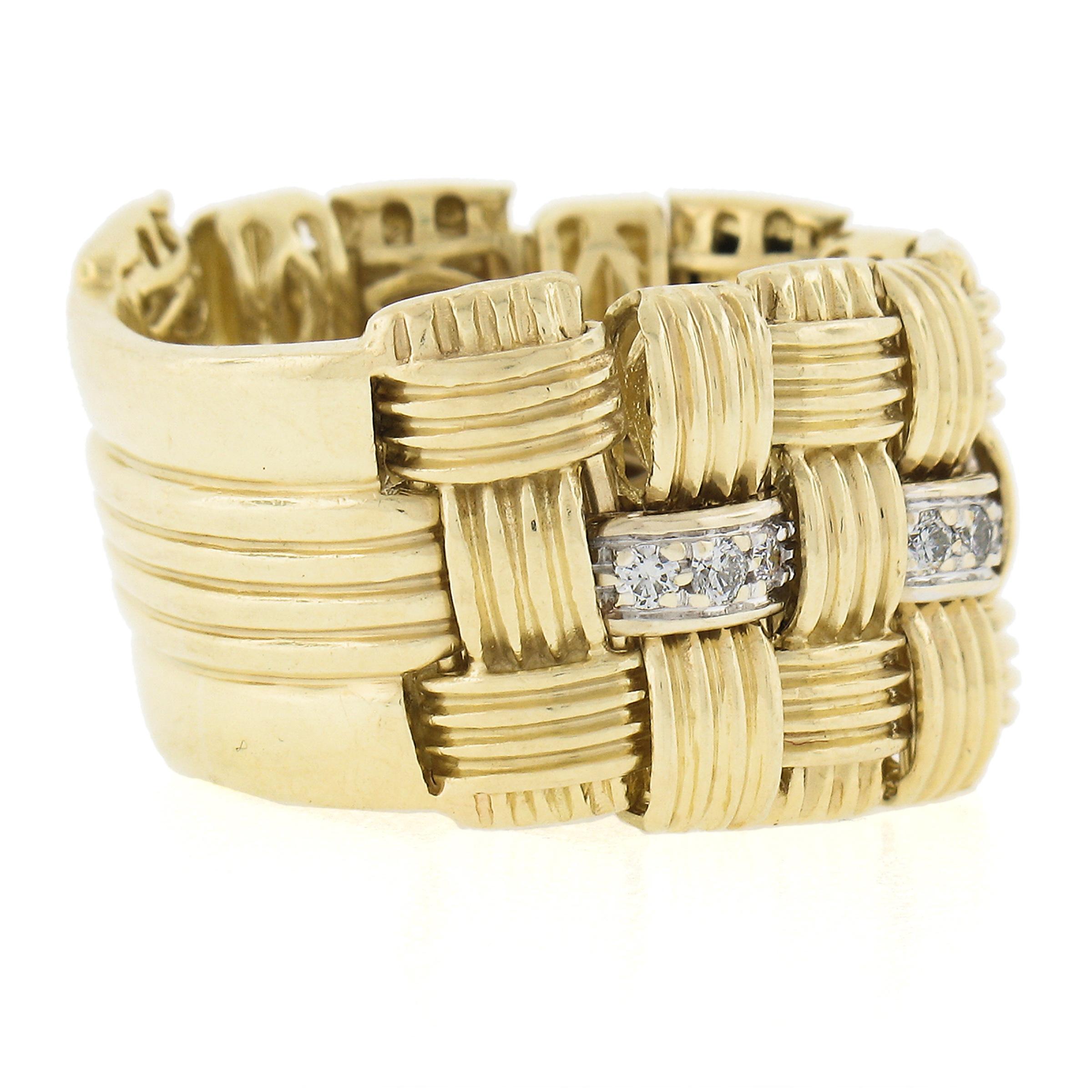 Roberto Coin Appasionata 18K TT Gold .30ct Diamond Flexible Woven Wide Band Ring In Good Condition For Sale In Montclair, NJ