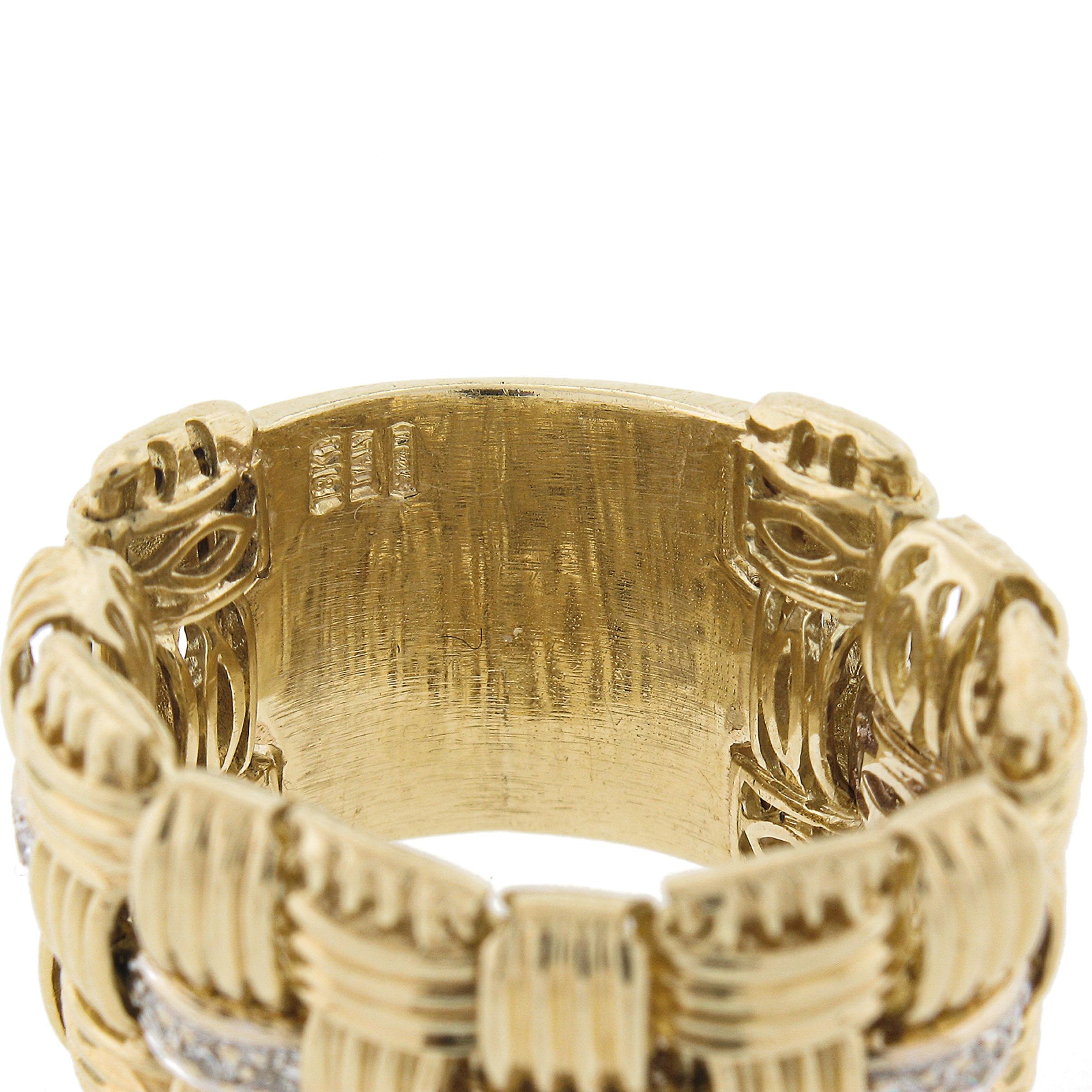 Roberto Coin Appasionata 18K TT Gold .30ct Diamond Flexible Woven Wide Band Ring For Sale 2