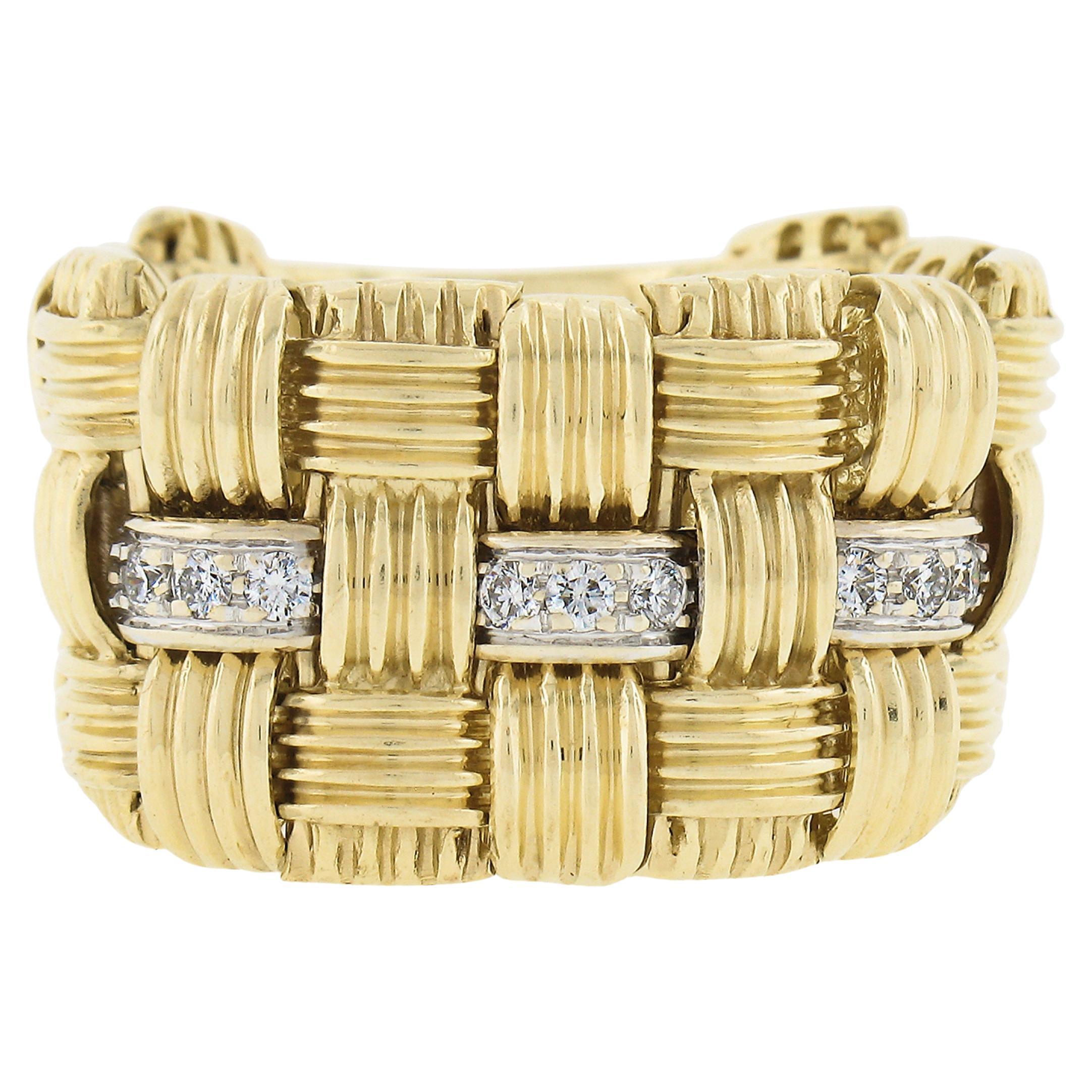 Roberto Coin Appasionata 18K TT Gold .30ct Diamond Flexible Woven Band Ring en vente