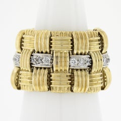 Roberto Coin Appasionata 18K TT Gold Diamond Flexible Woven Wide Band Ring