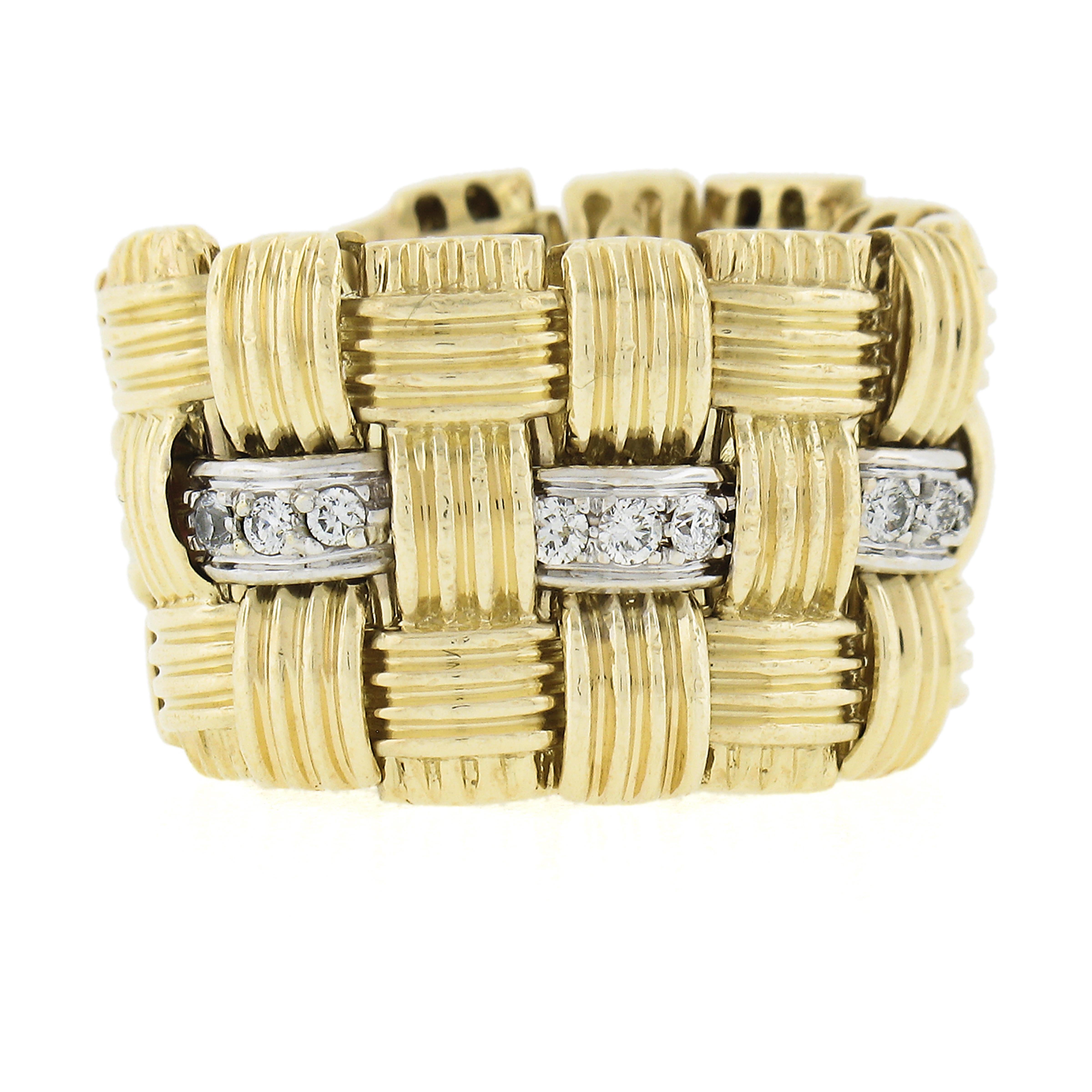 Women's Roberto Coin Appasionata 18K TT Gold Diamond Flexible Woven Wide Band Ring For Sale