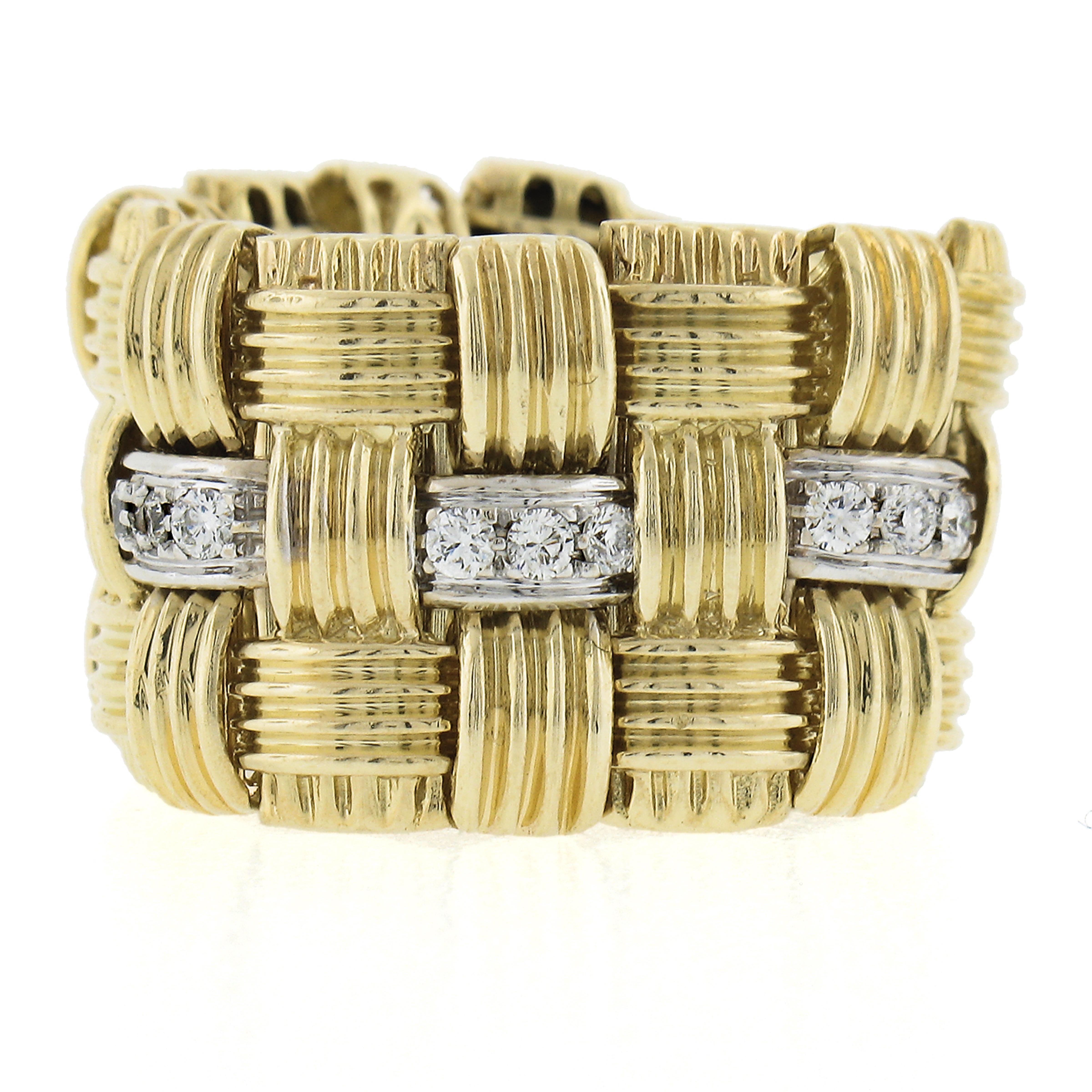 Roberto Coin Appasionata 18K TT Gold Diamond Flexible Woven Wide Band Ring For Sale 1