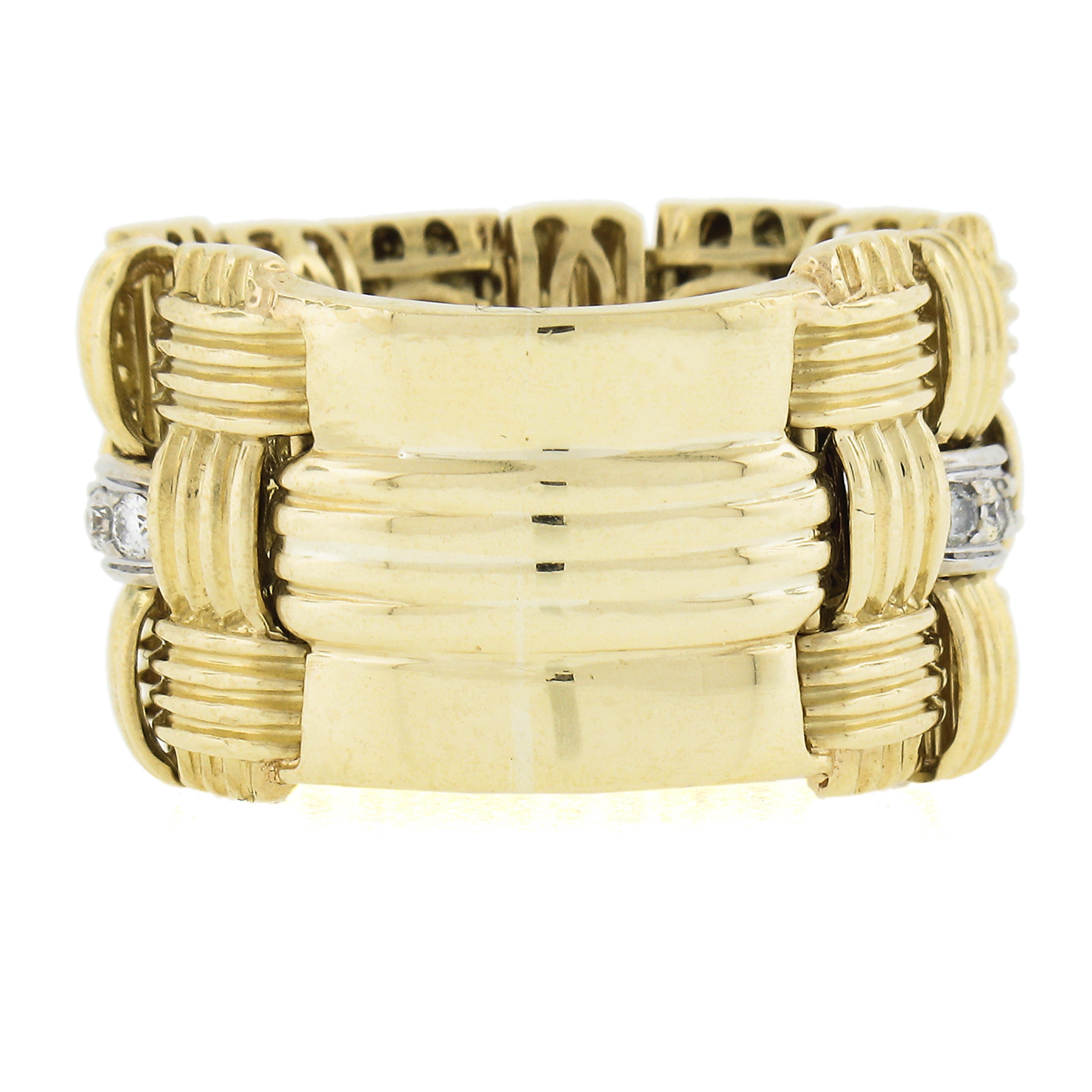 Roberto Coin Appasionata 18K TT Gold Diamond Flexible Woven Wide Band Ring For Sale 2