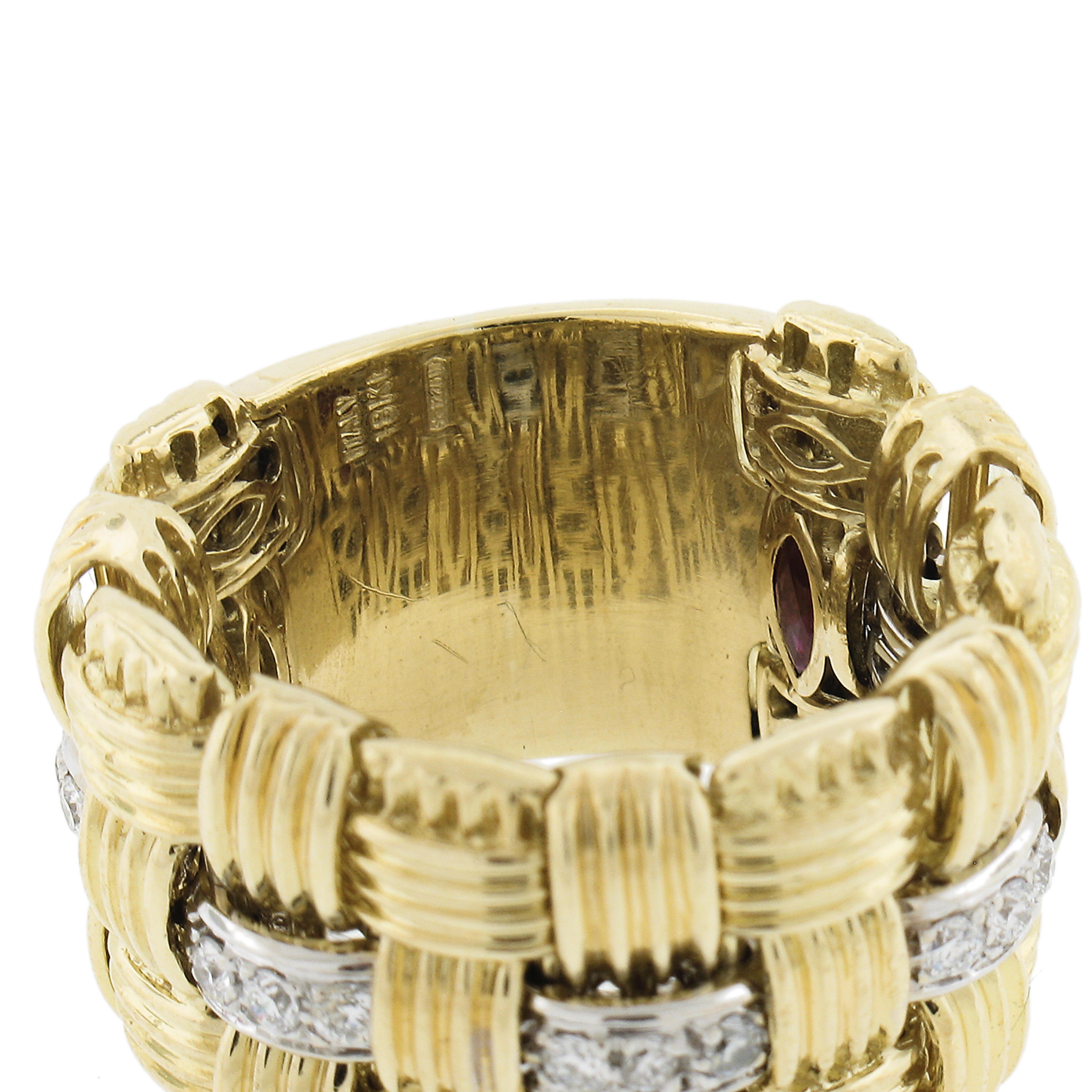 Roberto Coin Appasionata 18K TT Gold Diamond Flexible Woven Wide Band Ring For Sale 4