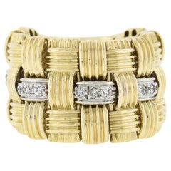 Roberto Coin Appasionata Flexibler gewebter breiter Bandring, 18K TT Gold Diamant