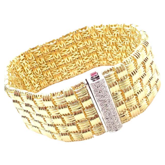 ROBERTO COIN Diamond Elephant Skin Domed Yellow Gold Bracelet at ...