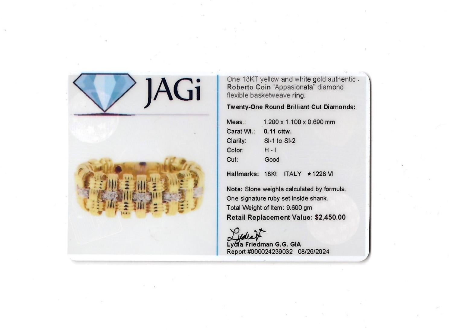 Roberto Coin, bague « Appasionata » souple tissée en panier avec diamants en or 18 carats 4