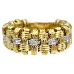 Roberto Coin 'Appasionata' Flexible Basketweave Ring with Diamonds 18 Karat Gold