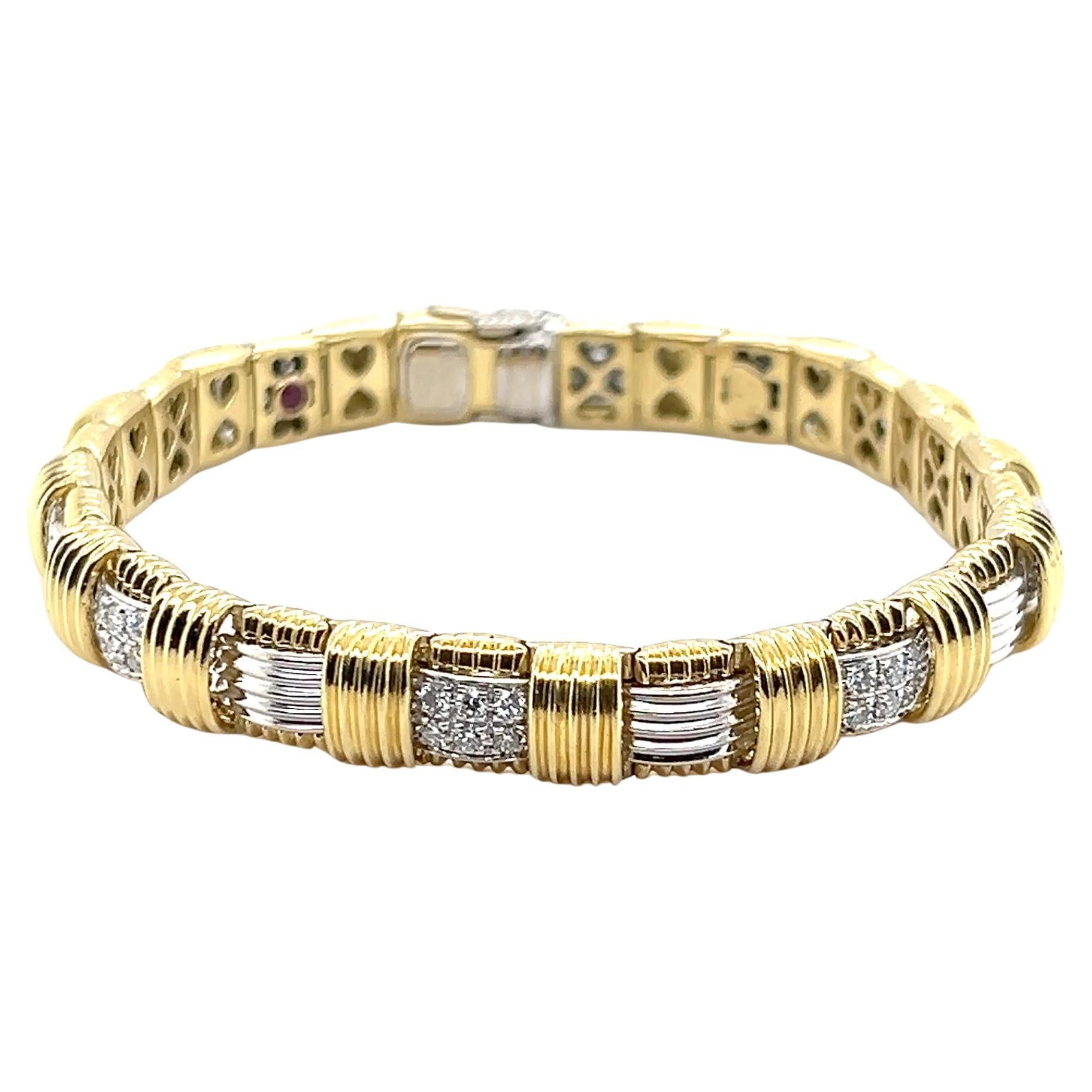 Round Cut Roberto Coin Appassionata 1.43tcw Diamond and 18k Two Tone Gold Link Bracelet